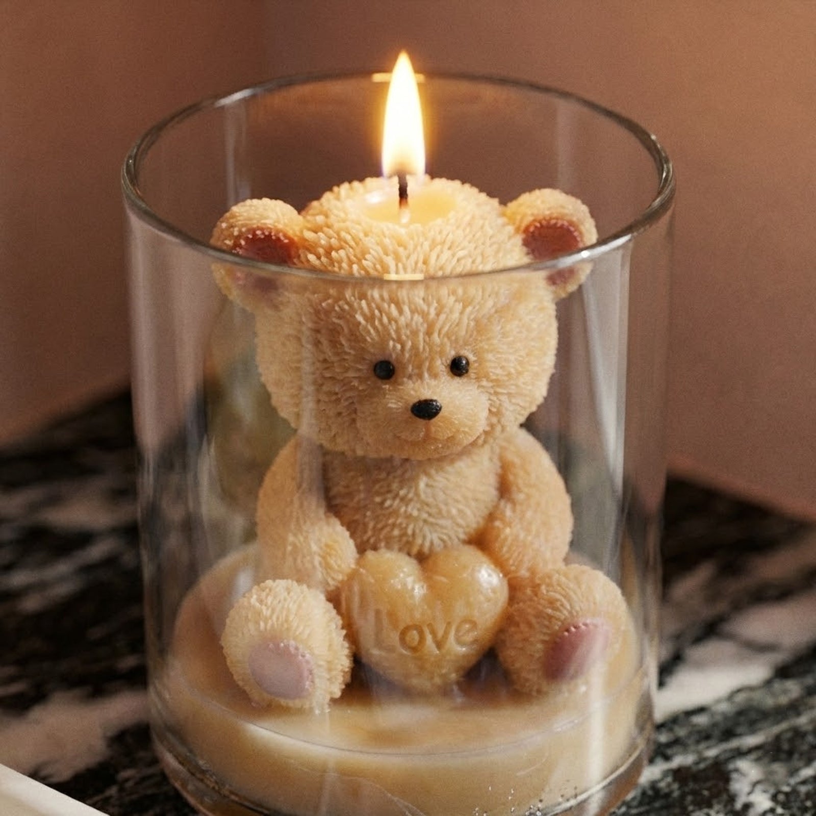 Lit Fuzzy Love Heart Teddy Bear Scented Candle in Glass Jar - Boowan Nicole