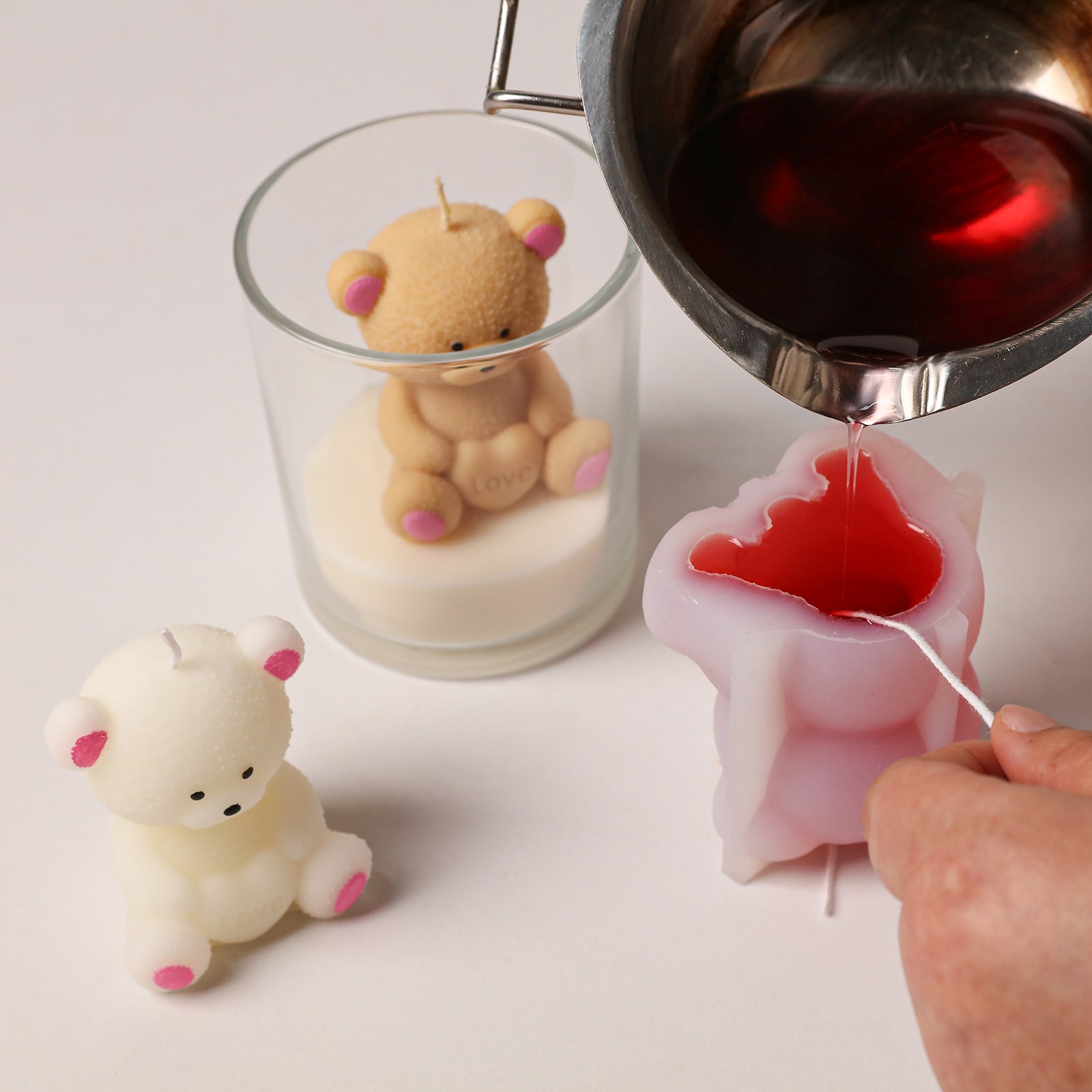 DIY Teddy Bear Candle Making: Pouring Wax into Silicone Mold - Boowan Nicole