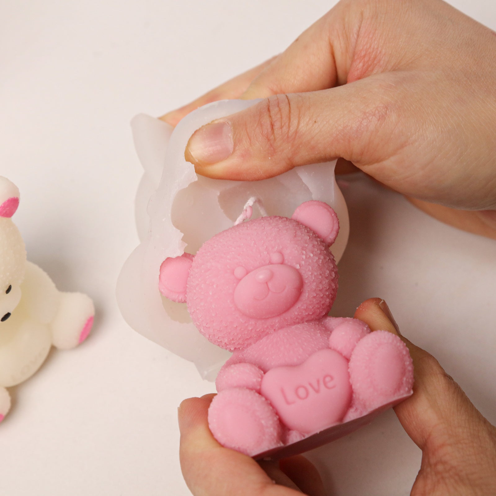 Demolding Pink Love Heart Teddy Bear Scented Candle - Boowan Nicole