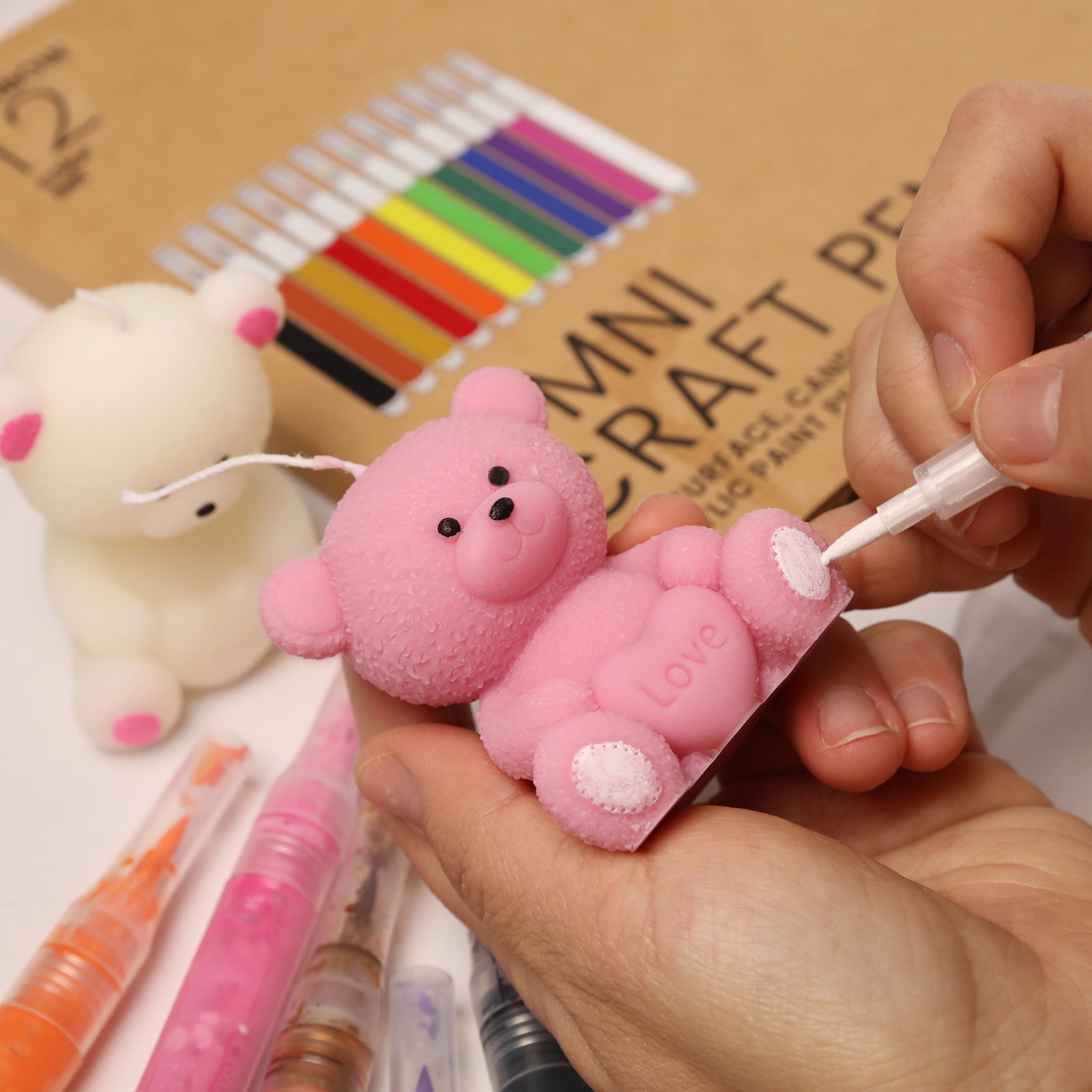 Hand-Painting Pink Teddy Bear Scented Candle Details - Boowan Nicole