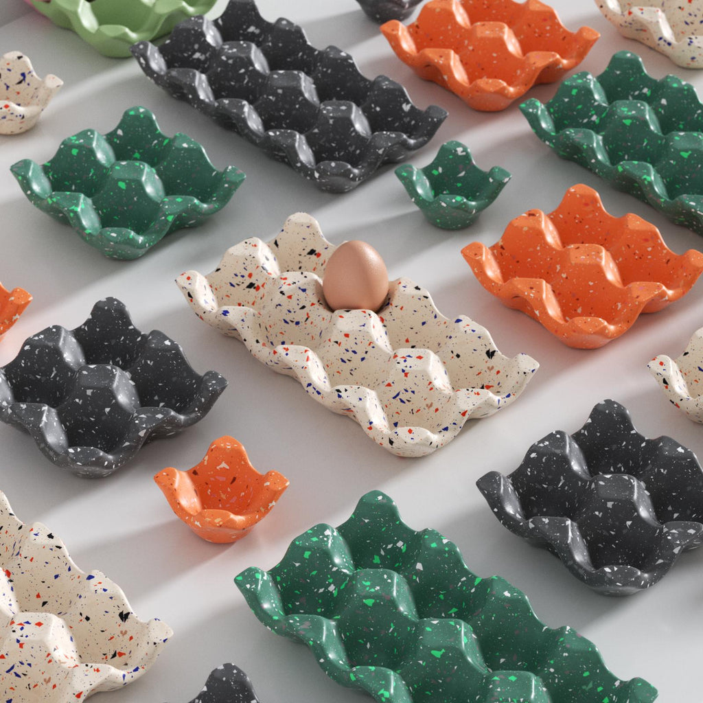 Handmade terrazzo egg tray in a variety of artisan colors for creative and functional home decor -  Boowan Nicole