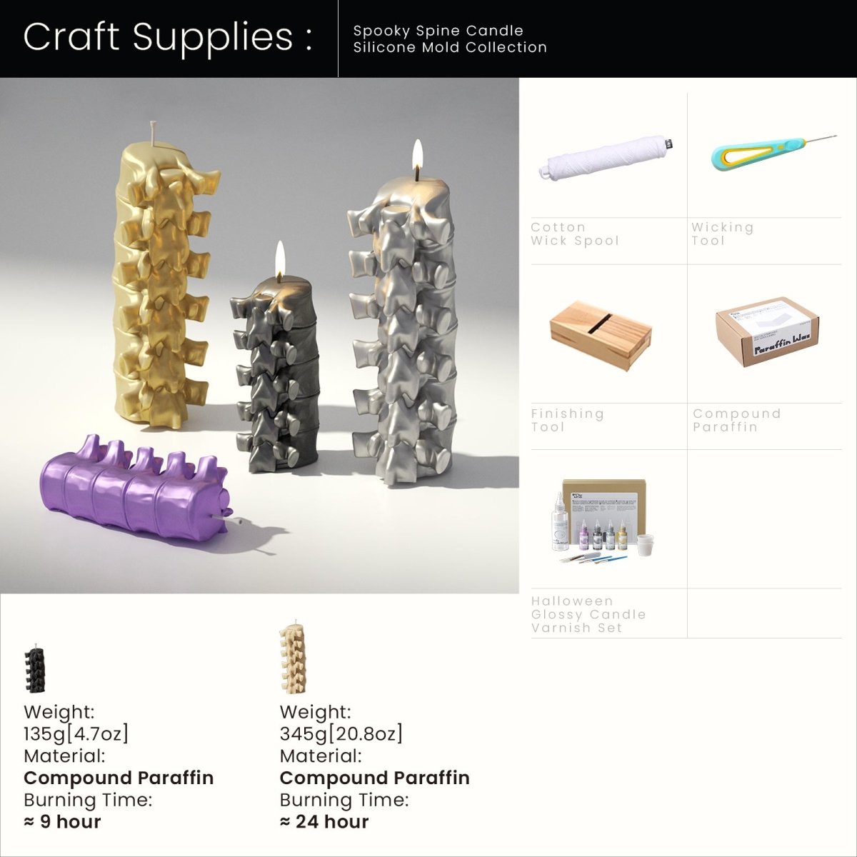 Spooky Spine Candle Silicone Mold Collection3D Candle MoldLZ0892