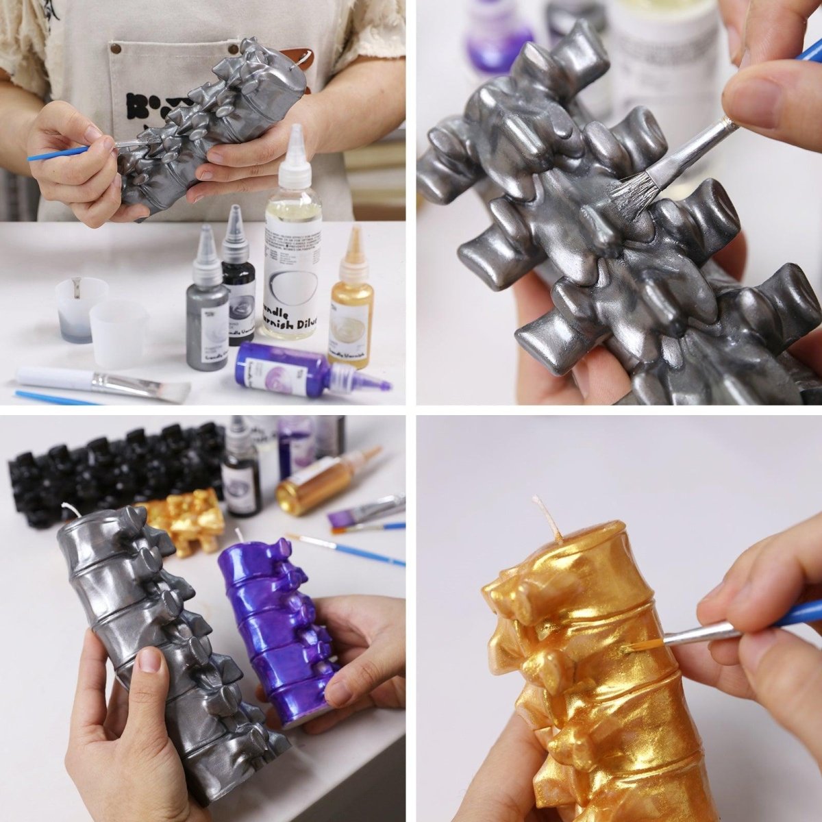 Hand-painted spine candles with glossy Halloween varnish in four festive colors - Boowan Nicole