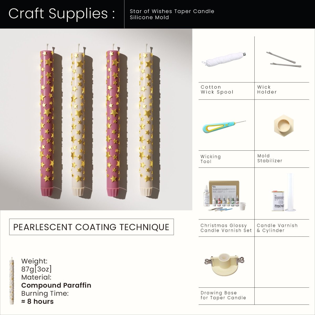 Star of Wishes Taper Candle Silicone Mold3D Candle MoldLZ0915+A0358