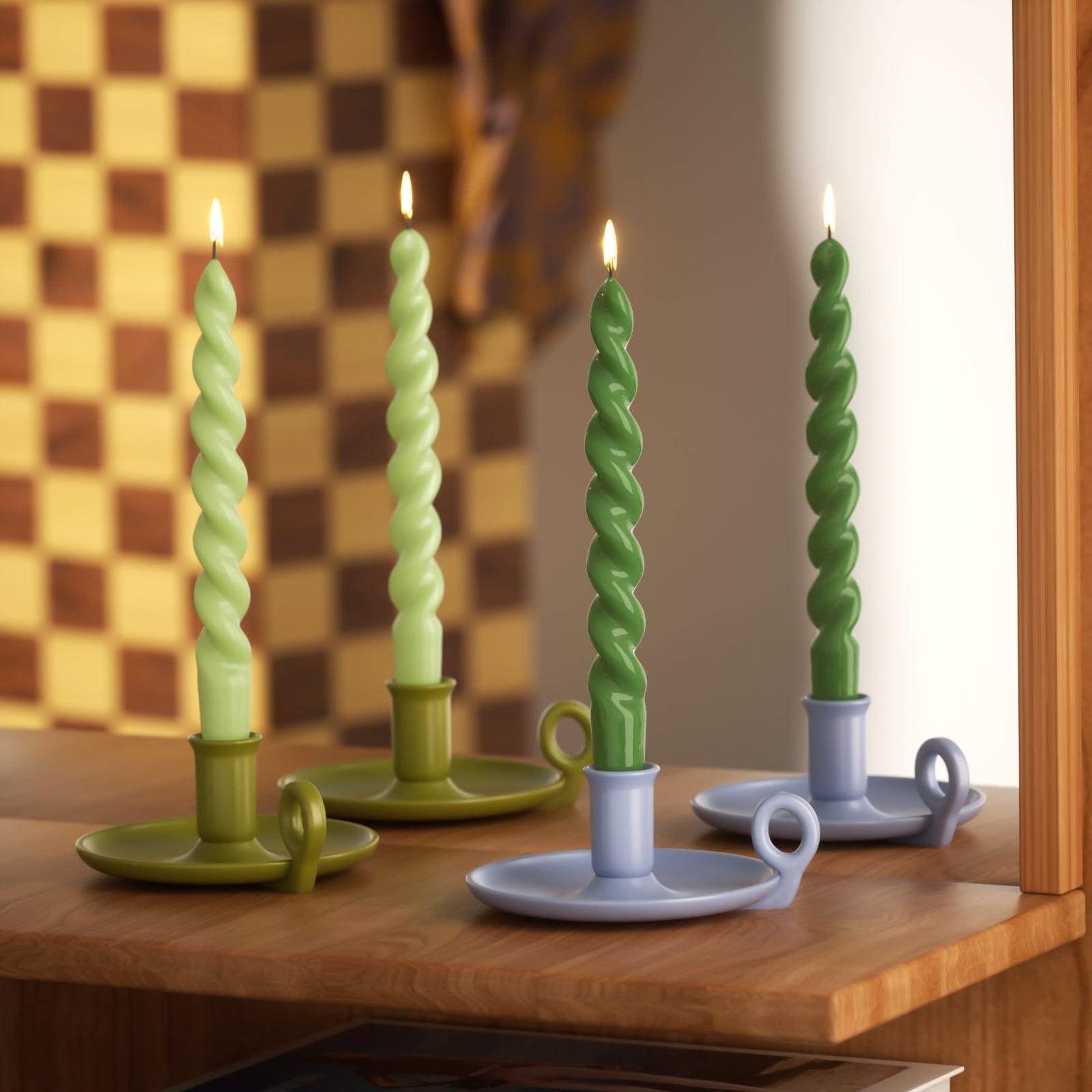 PLAY Spiral Taper Candle - Set of 4 -Forest Green & Mint Green