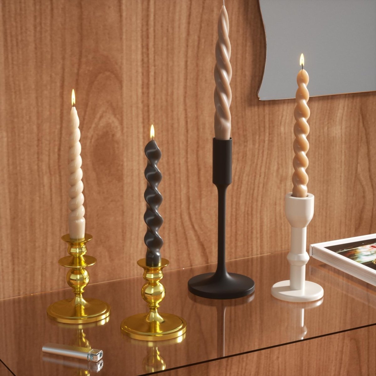 PLAY Spiral Taper Candle - Set of 4 - Cream & Taupe & Bronze & CharcoalCandleK0046