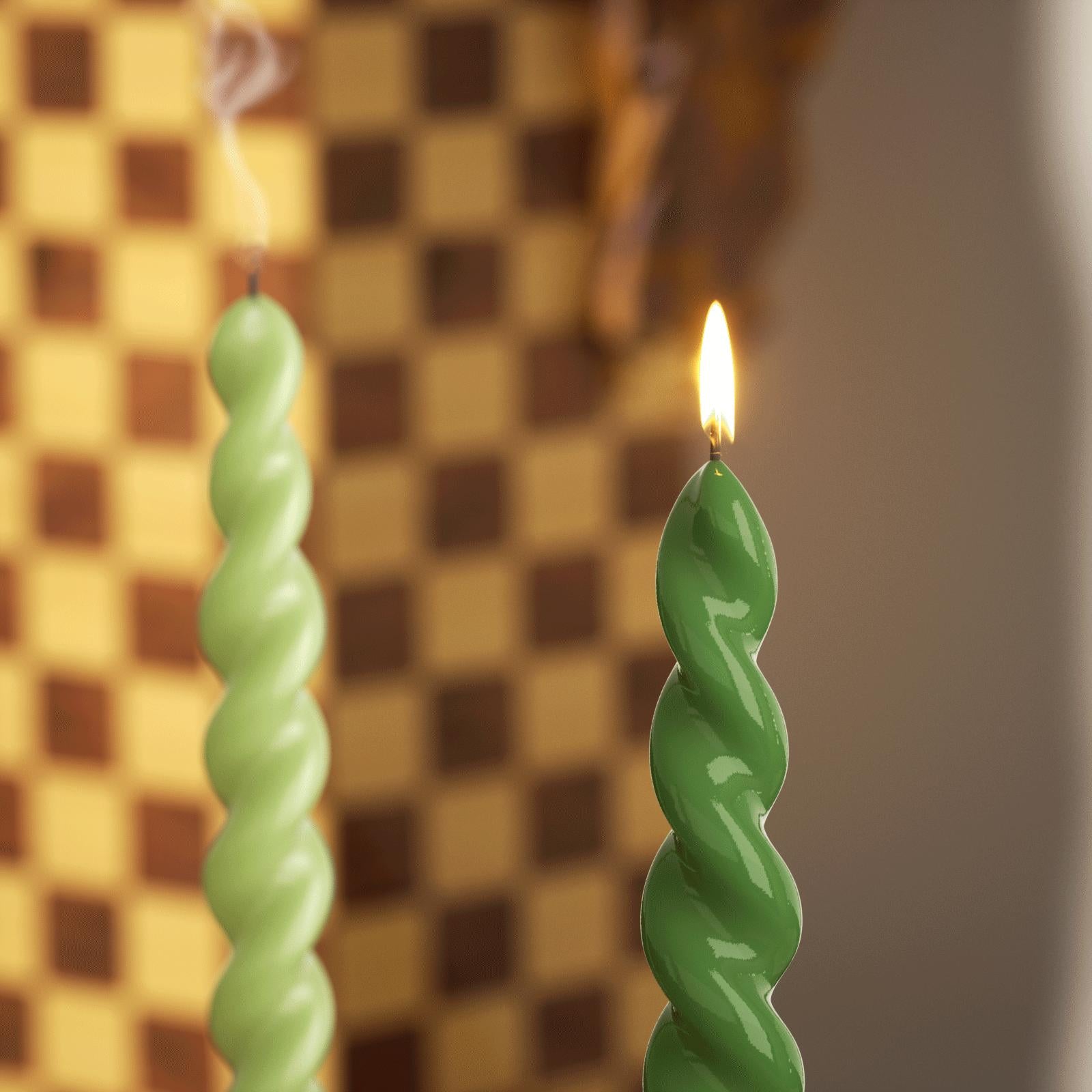 PLAY Spiral Taper Candle - Set of 4 -Forest Green & Mint Green