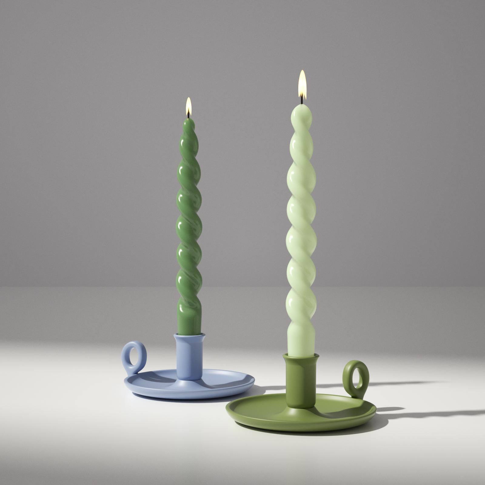 PLAY Spiral Taper Candle - Set of 4 -Forest Green & Mint Green