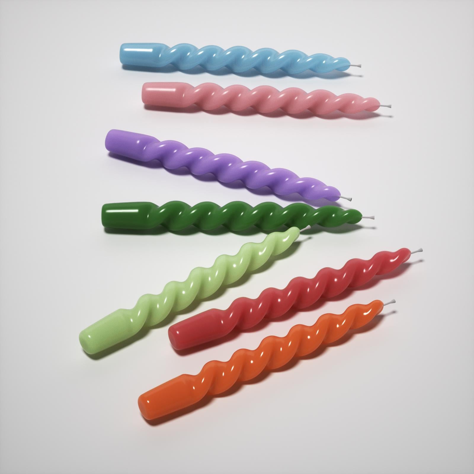 PLAY Spiral Taper Candle - Set of 4 -Forest Green & Mint Green