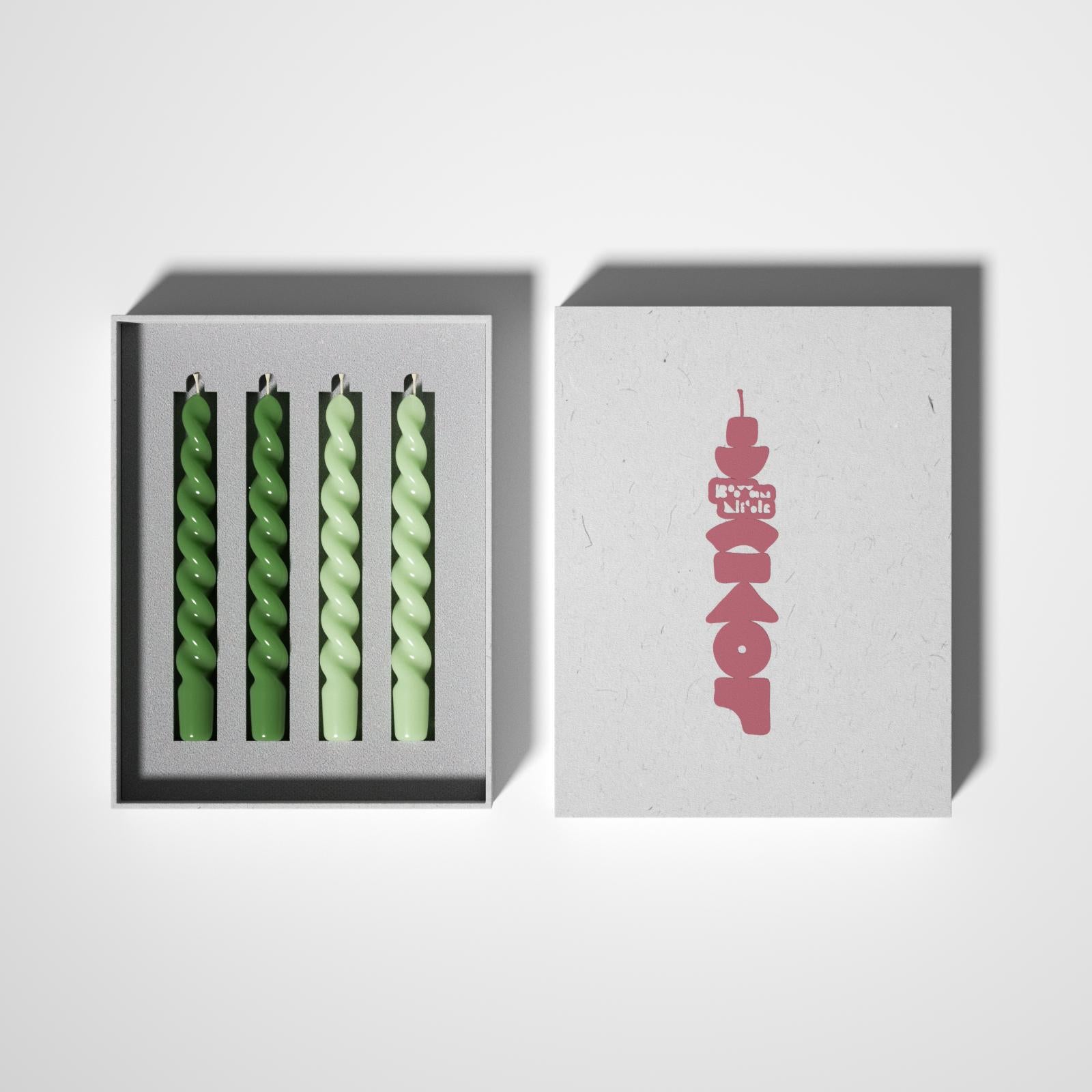 PLAY Spiral Taper Candle - Set of 4 -Forest Green & Mint Green