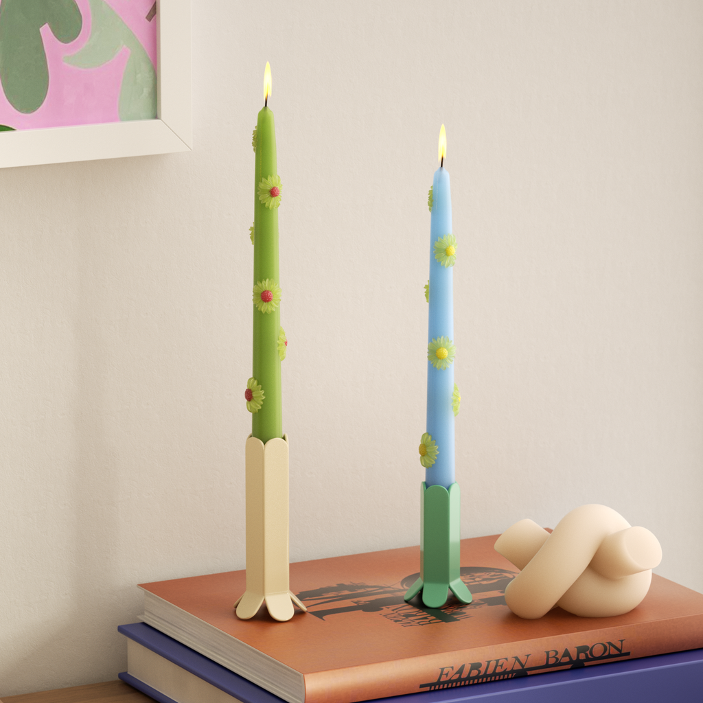 Brighten your space with these elegant floral taper candles, adding a stylish touch to any decor-Boowan Nicole