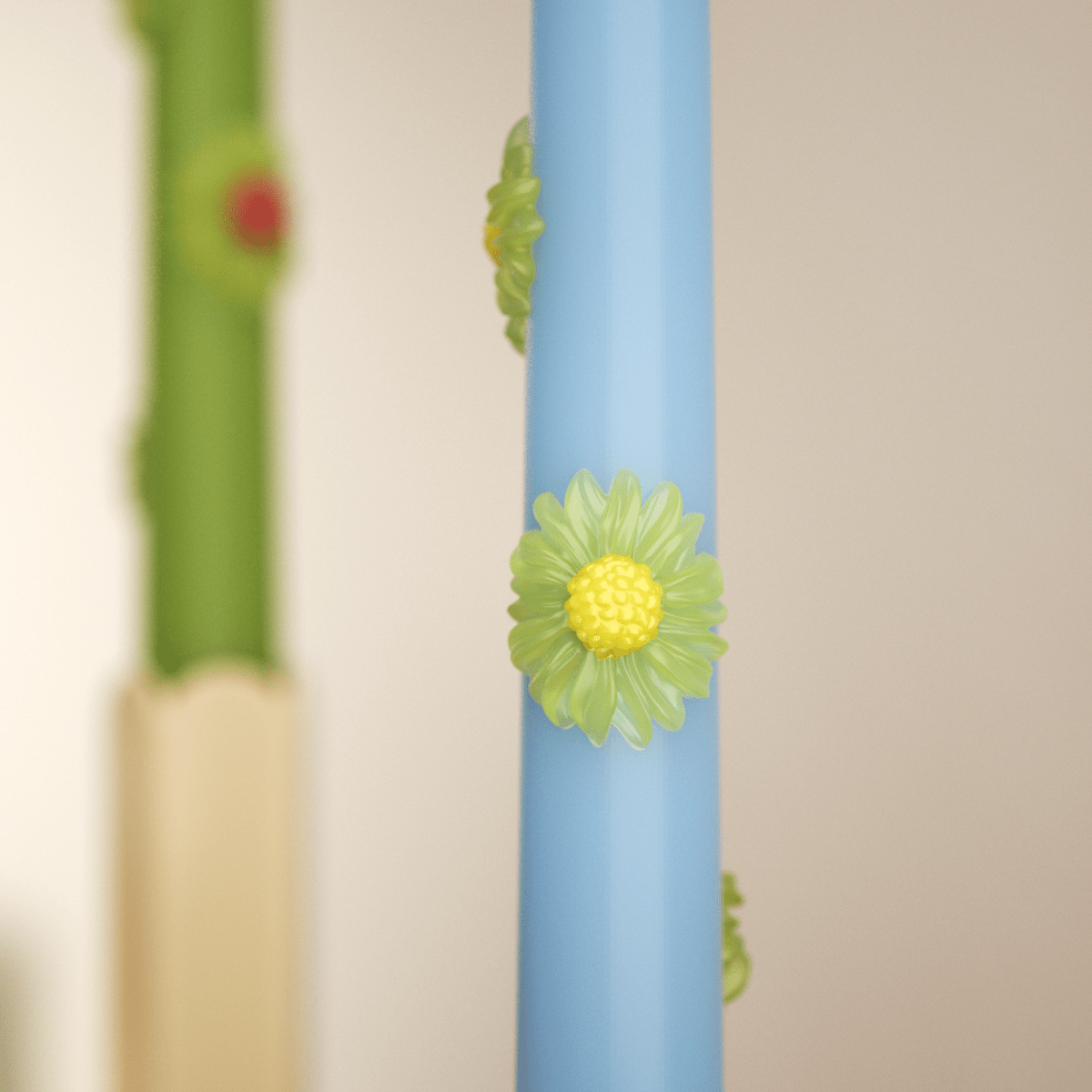 BLOSSOM Taper Candle Daisy Delight - Set of 2 - Fresh Green & Sky Blue - Long VersionCandleC0281-[2]