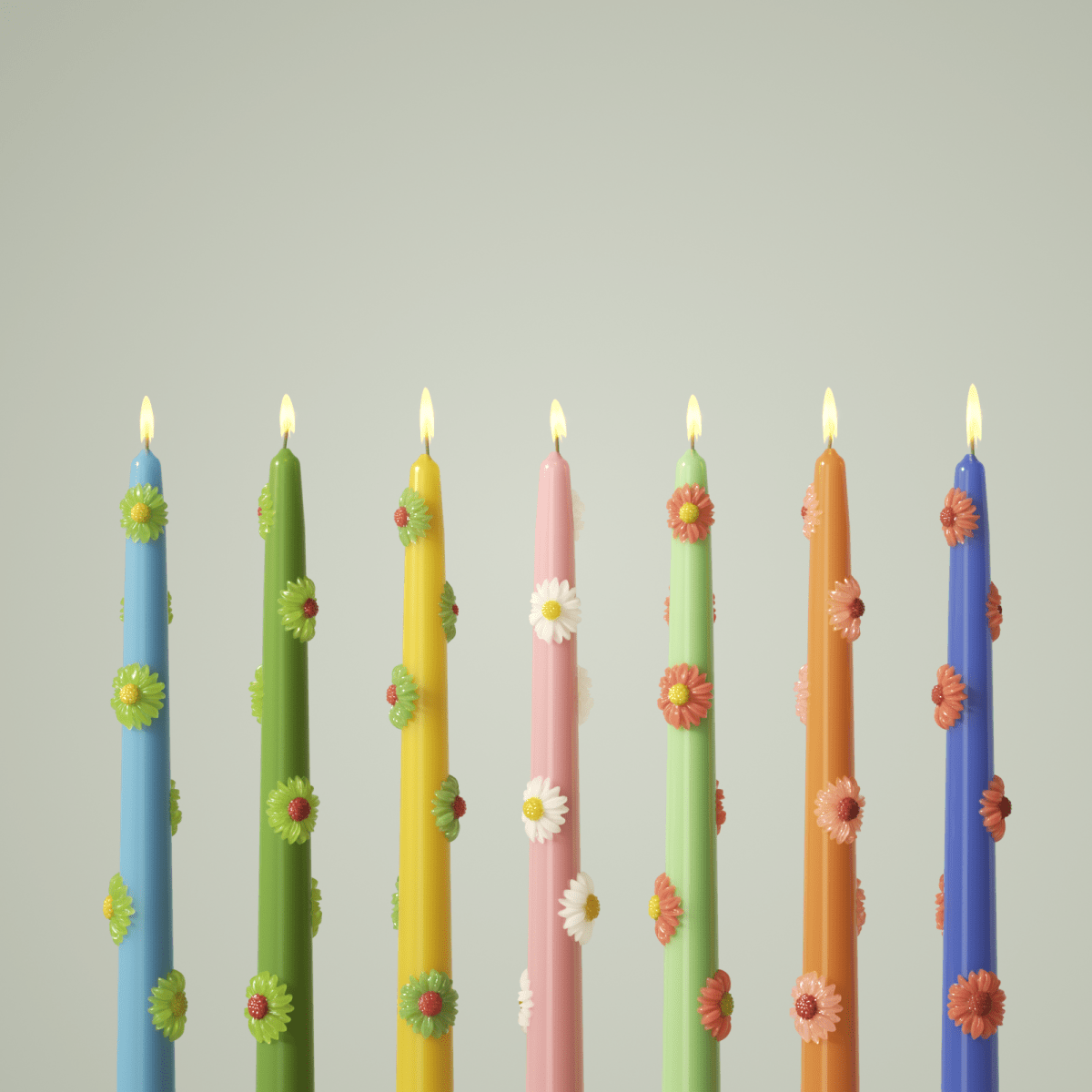 BLOSSOM Taper Candle Daisy Delight - Set of 2 - Fresh Green & Sky Blue - Long VersionCandleC0281-[2]