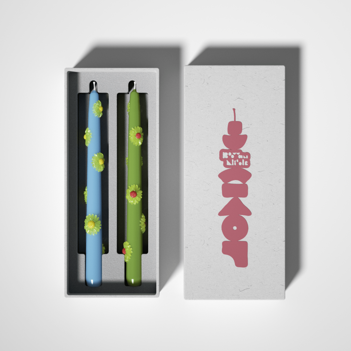 BLOSSOM Taper Candle Daisy Delight - Set of 2 - Fresh Green & Sky Blue - Long VersionCandleC0281-[2]