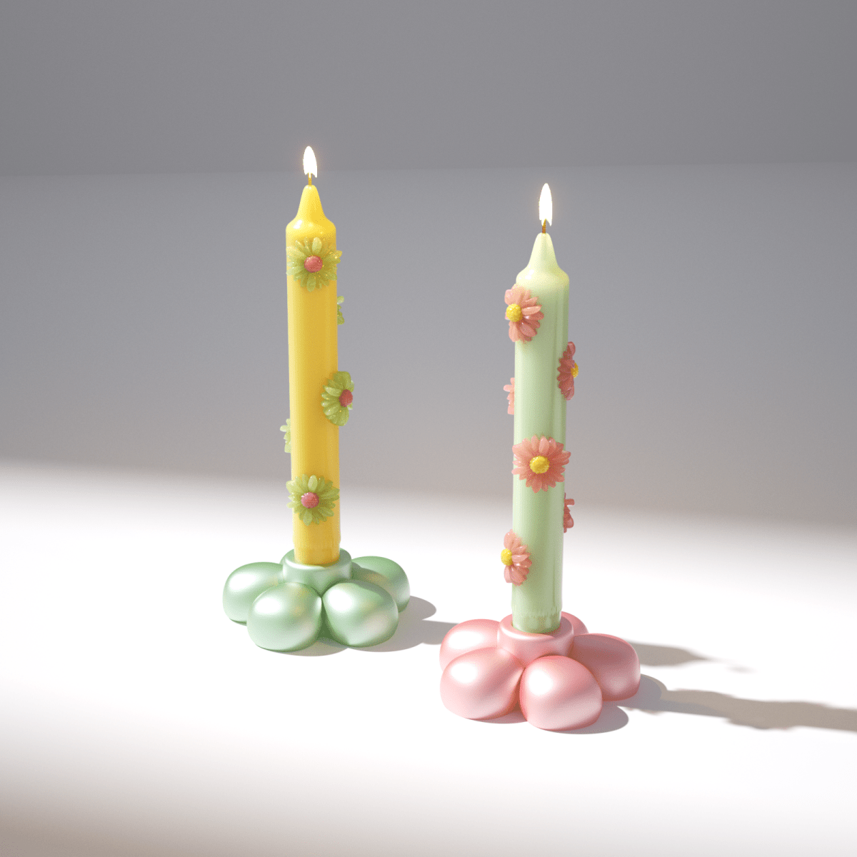 BLOSSOM Taper Candle Daisy Delight - Set of 2 - Sunshine Yellow & Soft Mint Green - Short VersionCandleK0050
