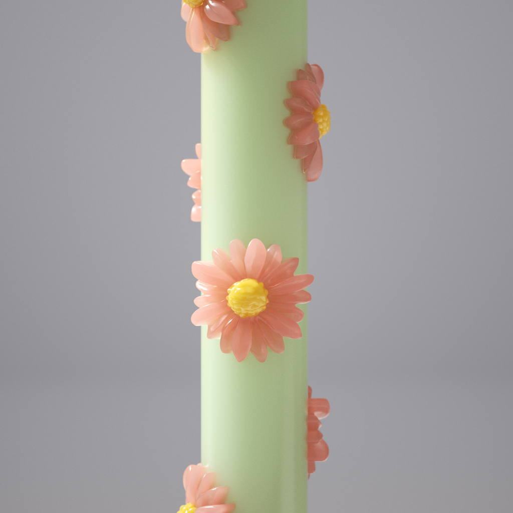 Pastel green taper candle adorned with delicate pink flowers, perfect for adding a soft, romantic touch to your space-Boowan Nicole