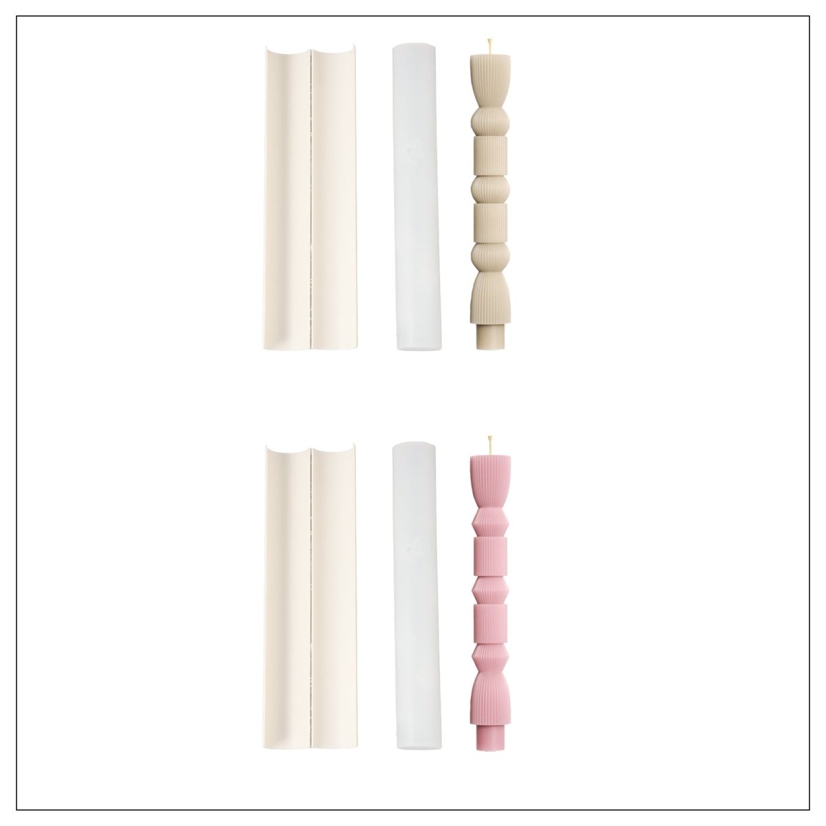 Geometric Hourglass Ribbed Taper Candle Silicone MoldTaper Candle MoldLZ0718+LZ0719