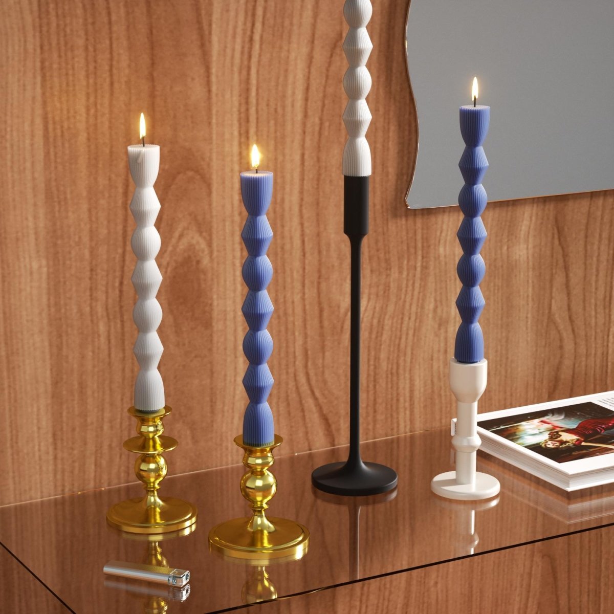 Geometric Hourglass Ribbed Long Taper Candle Silicone MoldTaper Candle MoldLZ0717