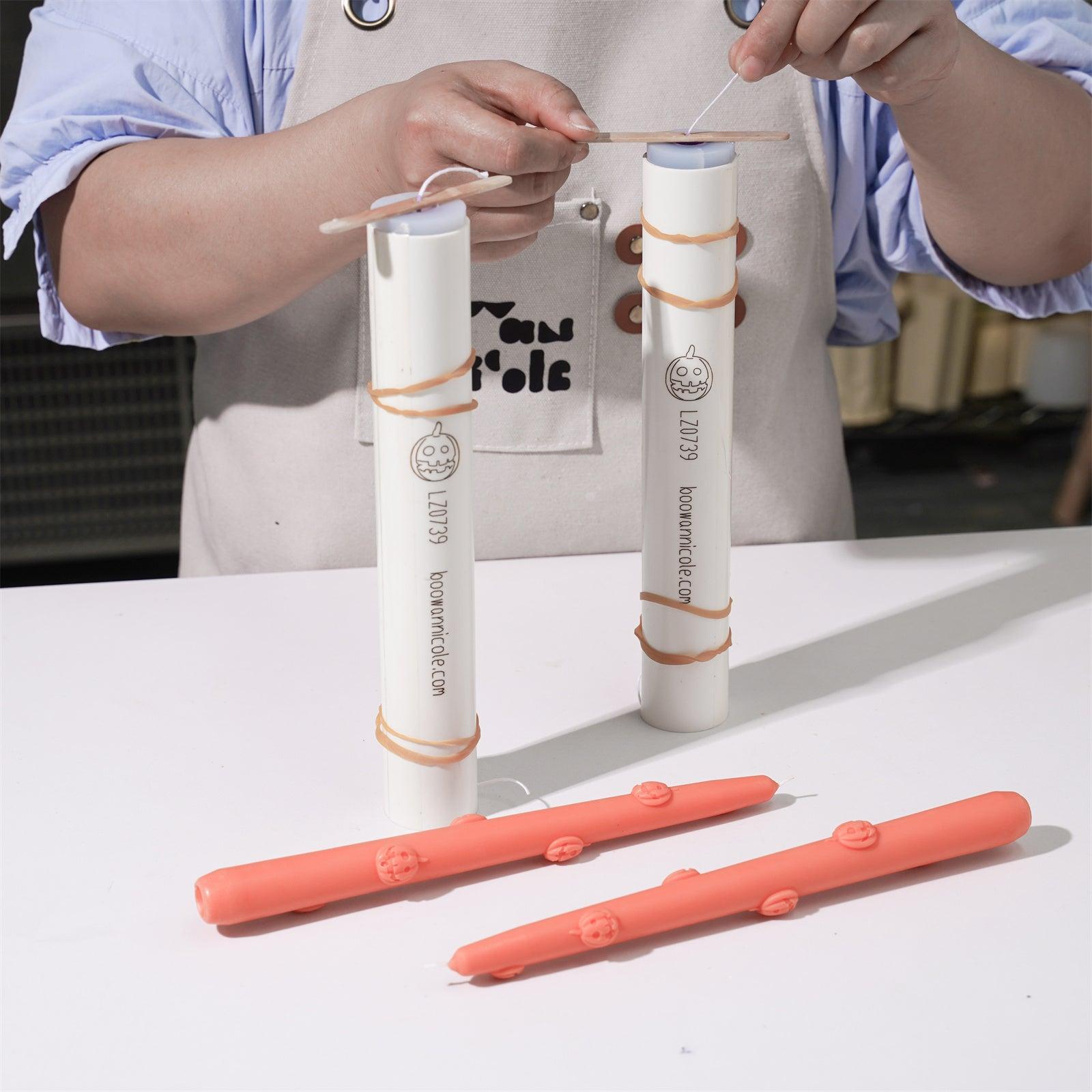 Pouring wax into the pumpkin-shaped taper candle silicone mold-Boowan Nicole