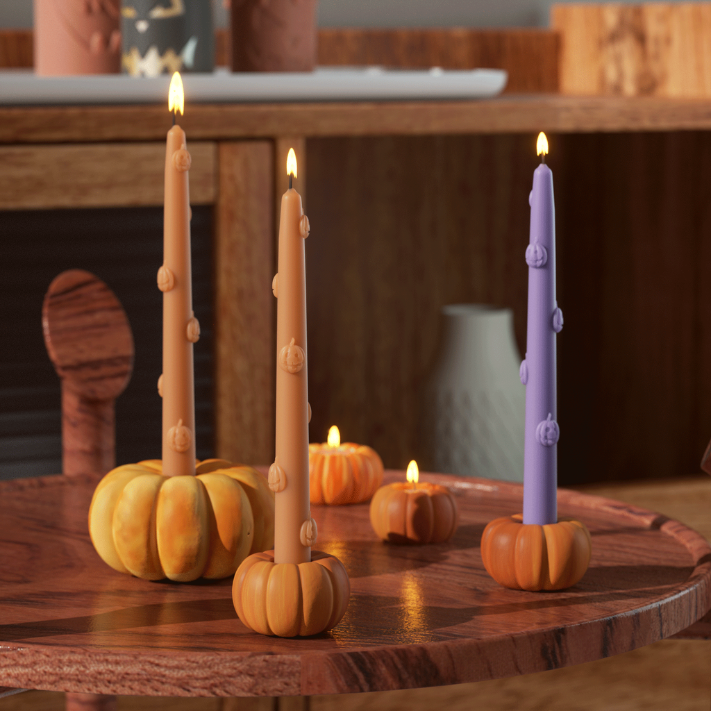 Light the orange pumpkin shaped taper candle at the table -Boowan Nicole