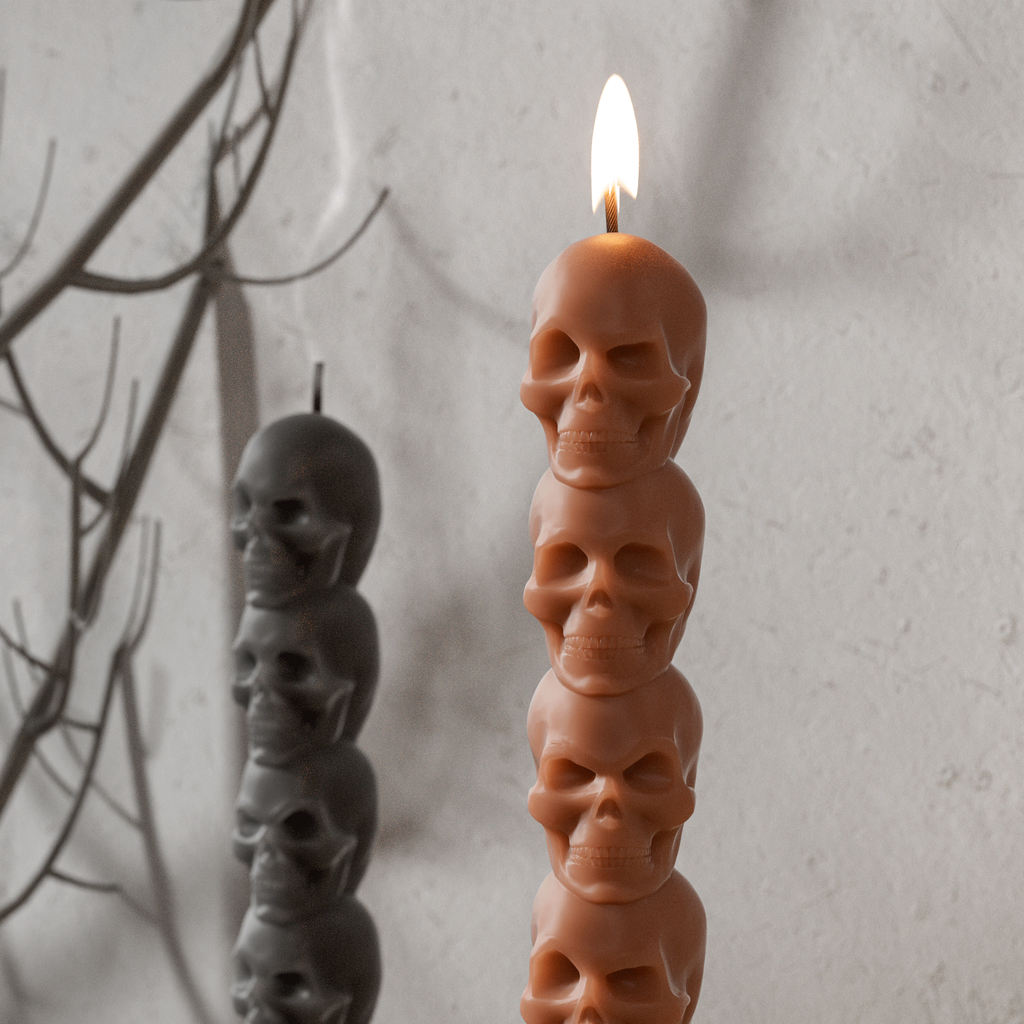 Burning white skull taper candles-Boowan Nicole