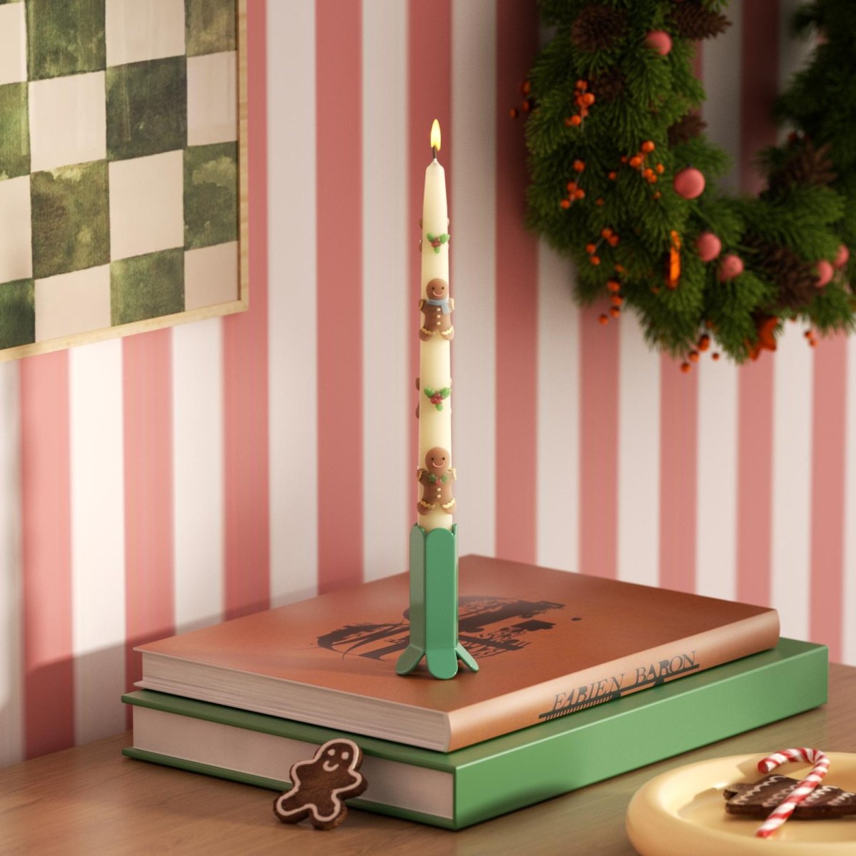 Gingerbread Joy Taper Candle Silicone MoldTaper Candle MoldLZ0780+A0358