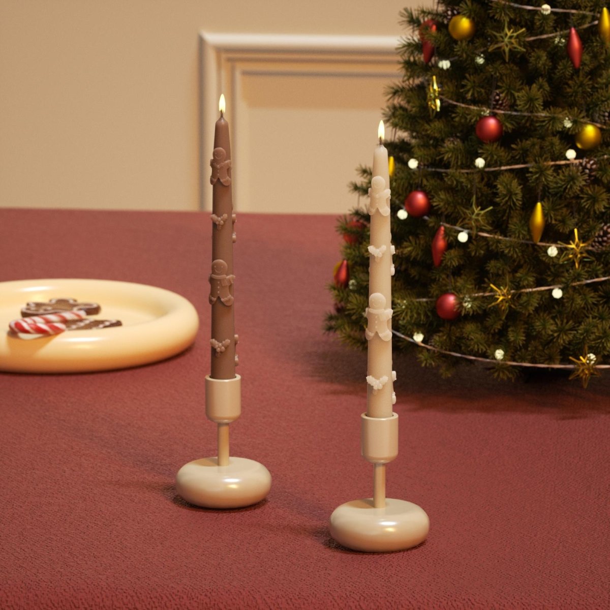 Gingerbread Joy Taper Candle Silicone MoldTaper Candle MoldLZ0780+A0358