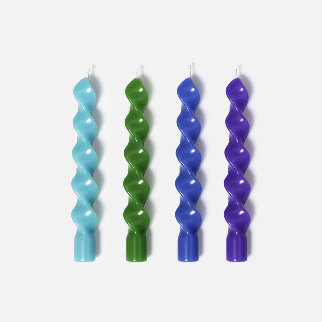 Green, green, blue and purple Spiral Taper Candle-Boowan Nicole