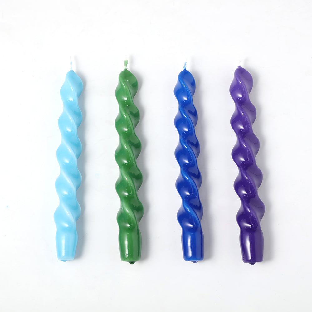 Green, green, blue and purple Spiral Taper Candle-Boowan Nicole
