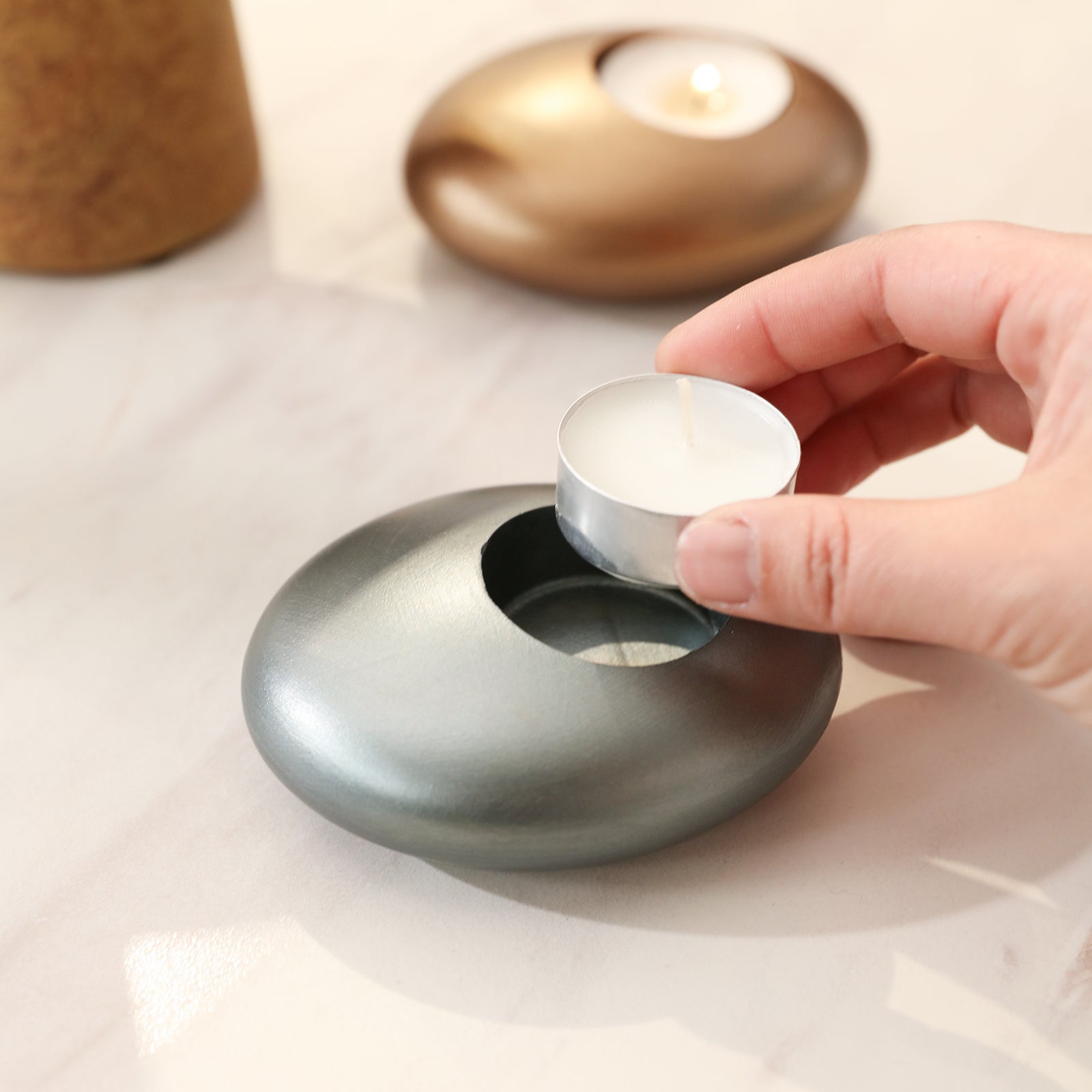 قالب سيليكون لحامل شمعة صغيرة على شكل حجر