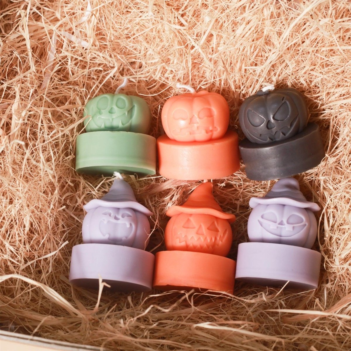 Ghostly Grin - Spooky Smile Pumpkin Tealight Candle Silicone Mold Collection for Halloween3D Candle MoldLZ0727+(A0305*5)