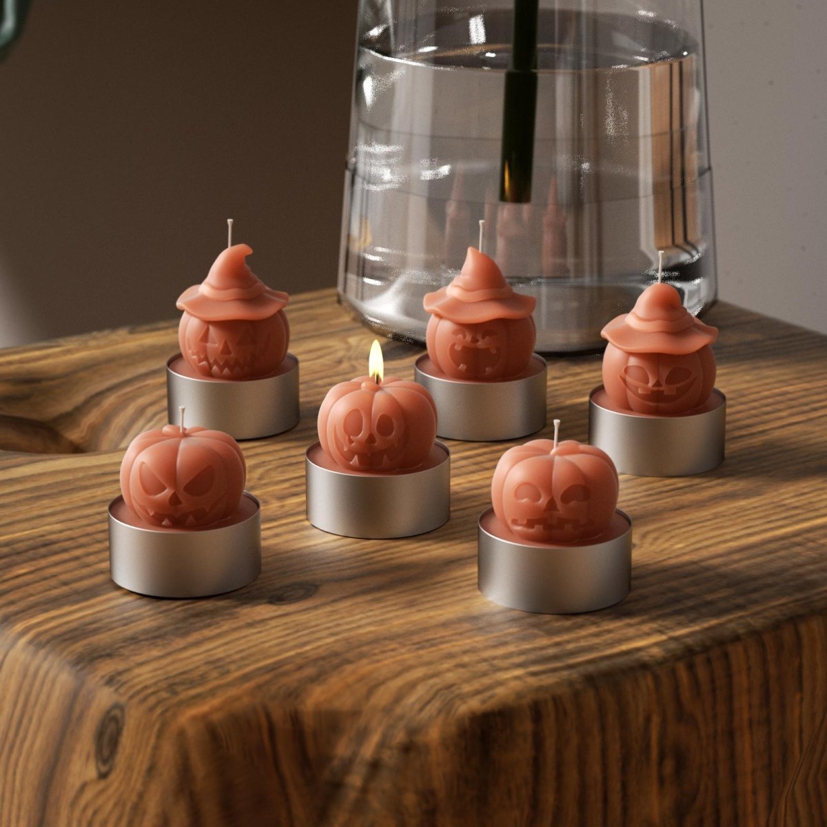 Witch's Hat - Spooky Smile Pumpkin Tealight Candle Silicone Mold Collection for Halloween3D Candle MoldLZ0729+(A0305*5)