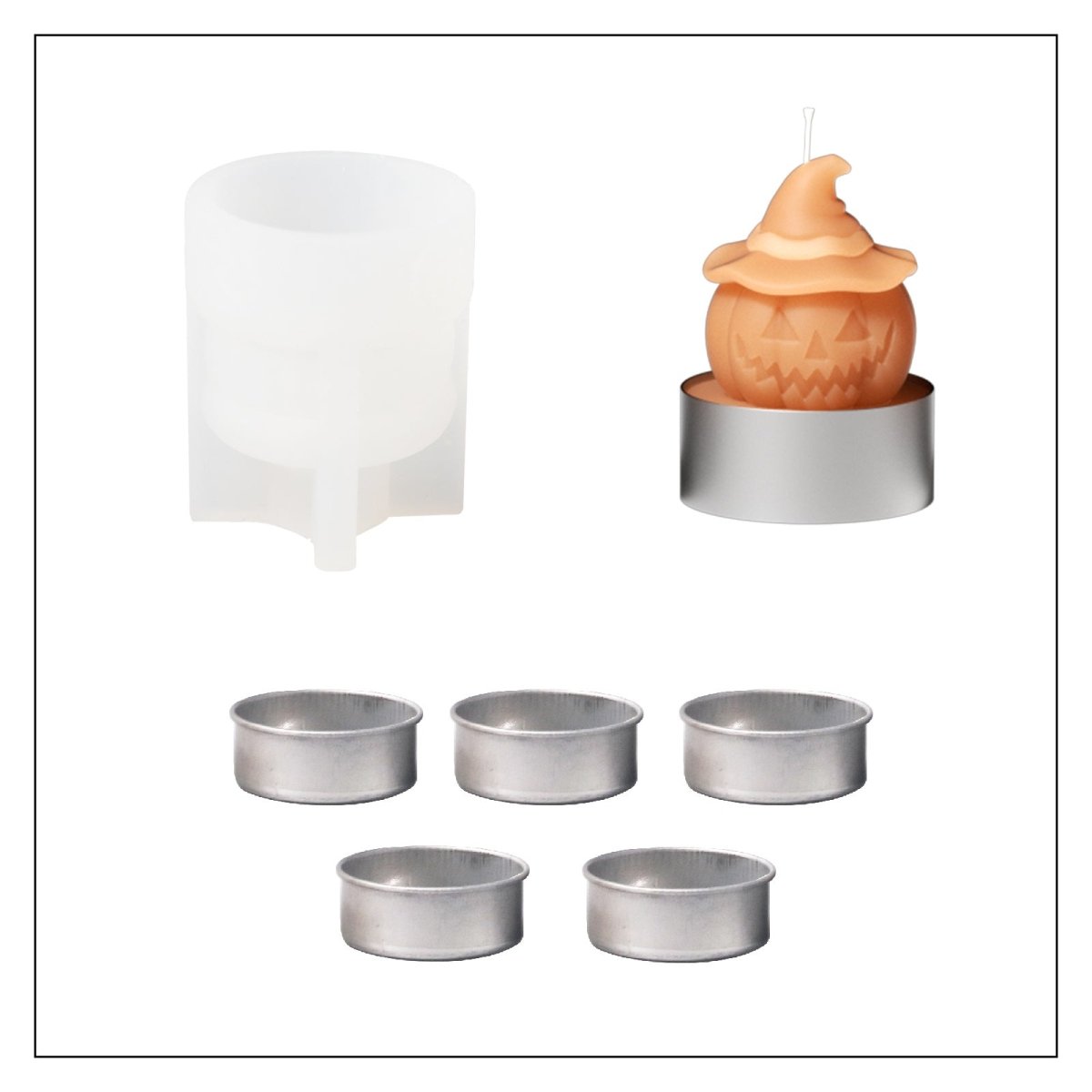 Witch's Hat - Spooky Smile Pumpkin Tealight Candle Silicone Mold Collection for Halloween3D Candle MoldLZ0729+(A0305*5)