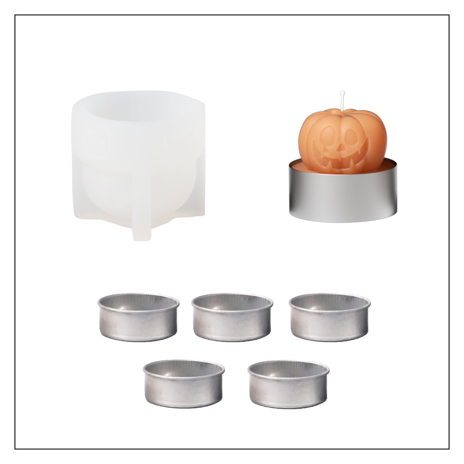 Ghostly Grin - Spooky Smile Pumpkin Tealight Candle Silicone Mold Collection for Halloween