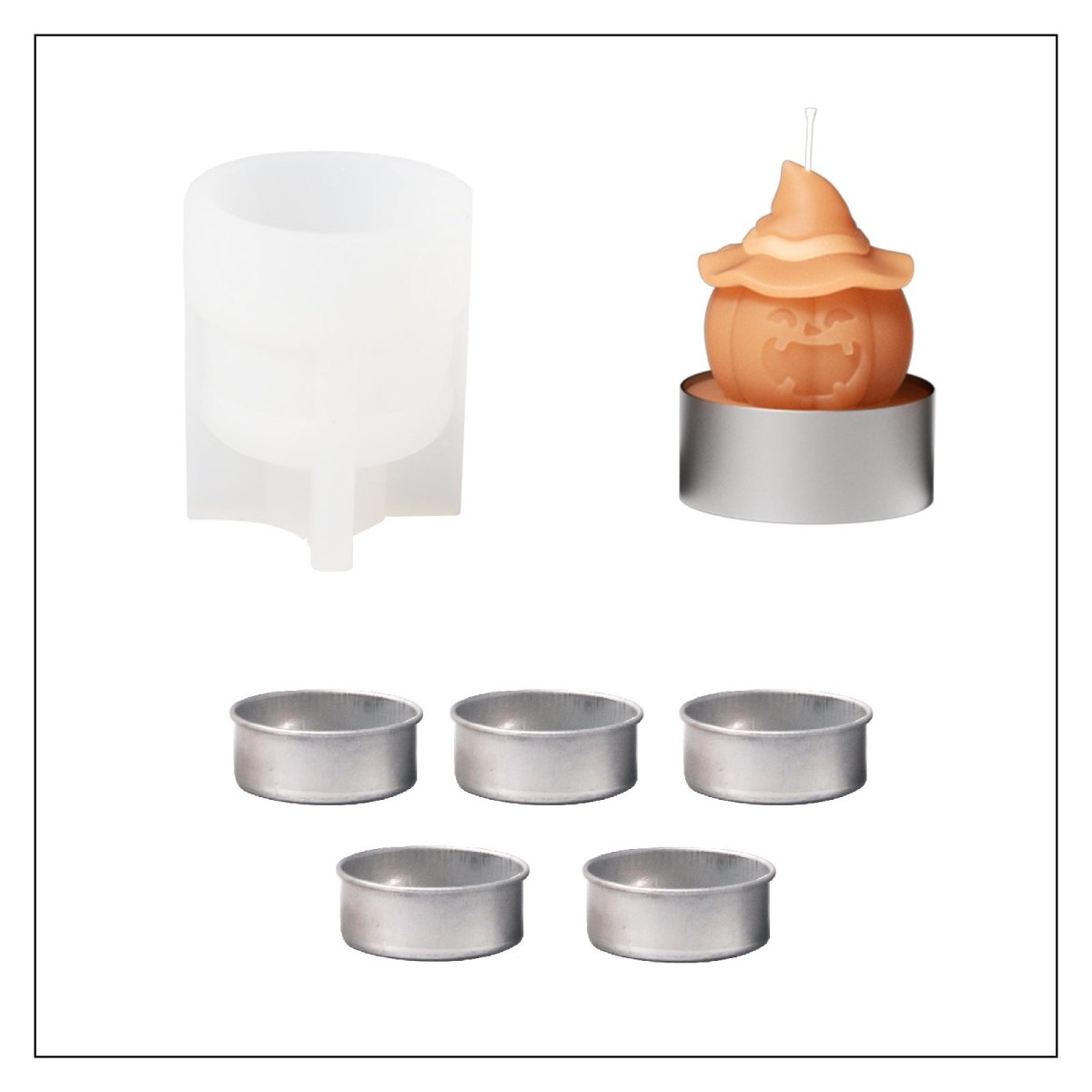 Witch's Hat - Spooky Smile Pumpkin Tealight Candle Silicone Mold Collection for Halloween3D Candle MoldLZ0730+(A0305*5)