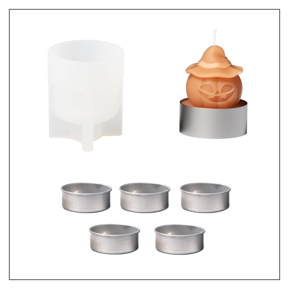 Witch's Hat - Spooky Smile Pumpkin Tealight Candle Silicone Mold Collection for Halloween3D Candle MoldLZ0731+(A0305*5)