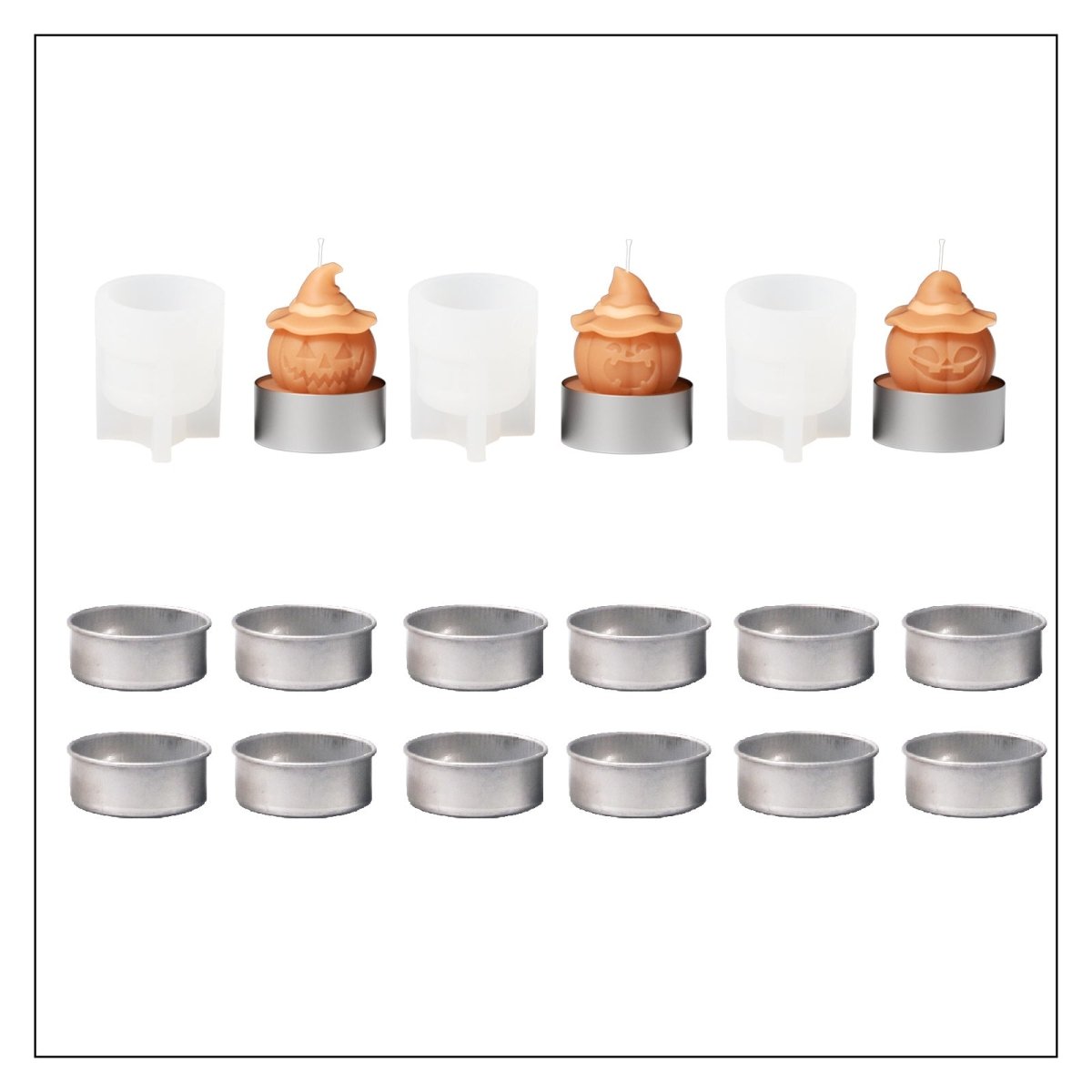 Witch's Hat - Spooky Smile Pumpkin Tealight Candle Silicone Mold Collection for Halloween3D Candle MoldLZ0729-30-31+(A0305*12)