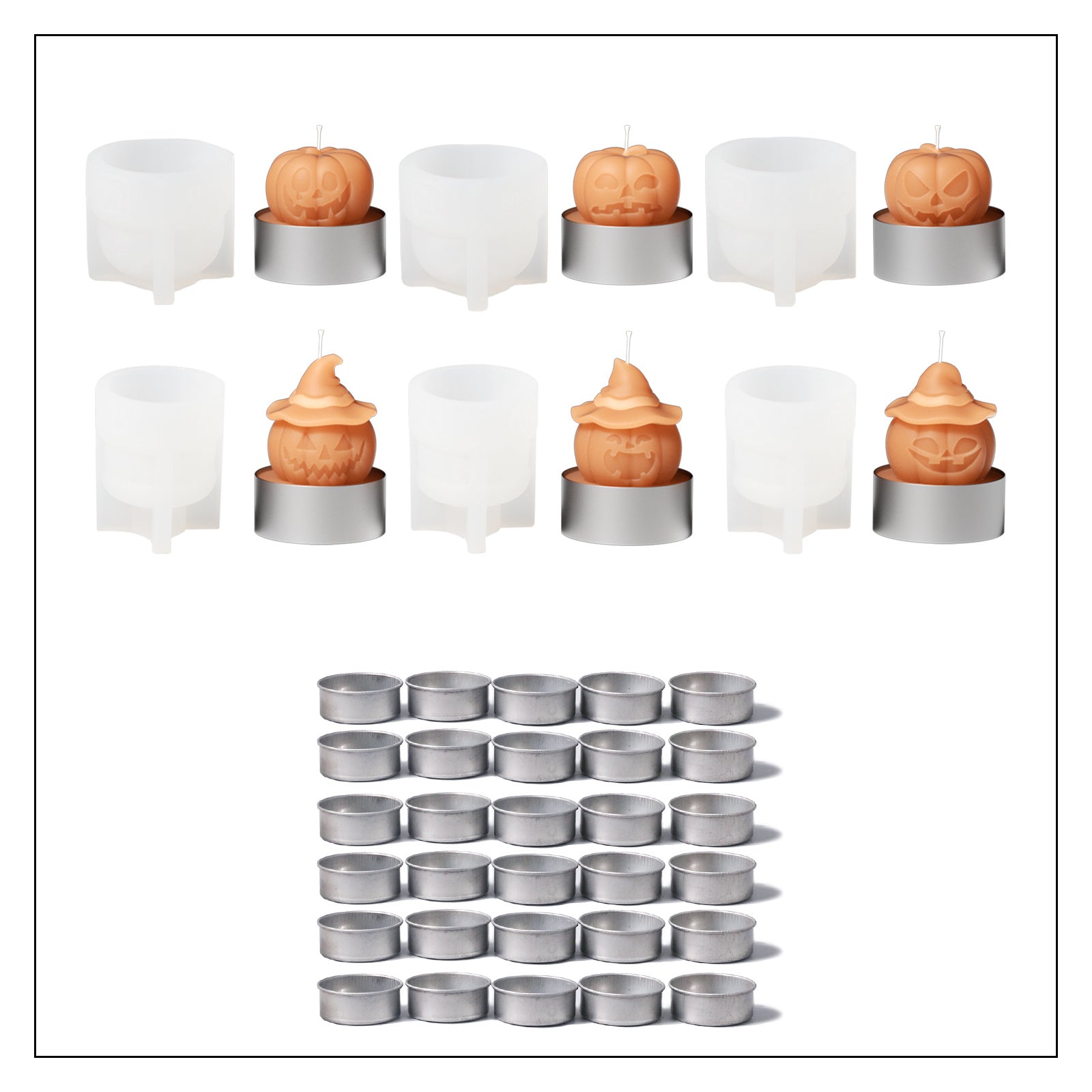 Ghostly Grin - Spooky Smile Pumpkin Tealight Candle Silicone Mold Collection for Halloween