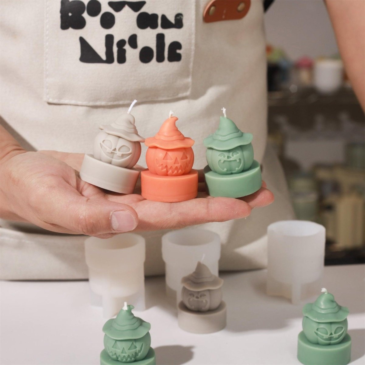 Witch's Hat - Spooky Smile Pumpkin Tealight Candle Silicone Mold Collection for Halloween3D Candle MoldLZ0729+(A0305*5)