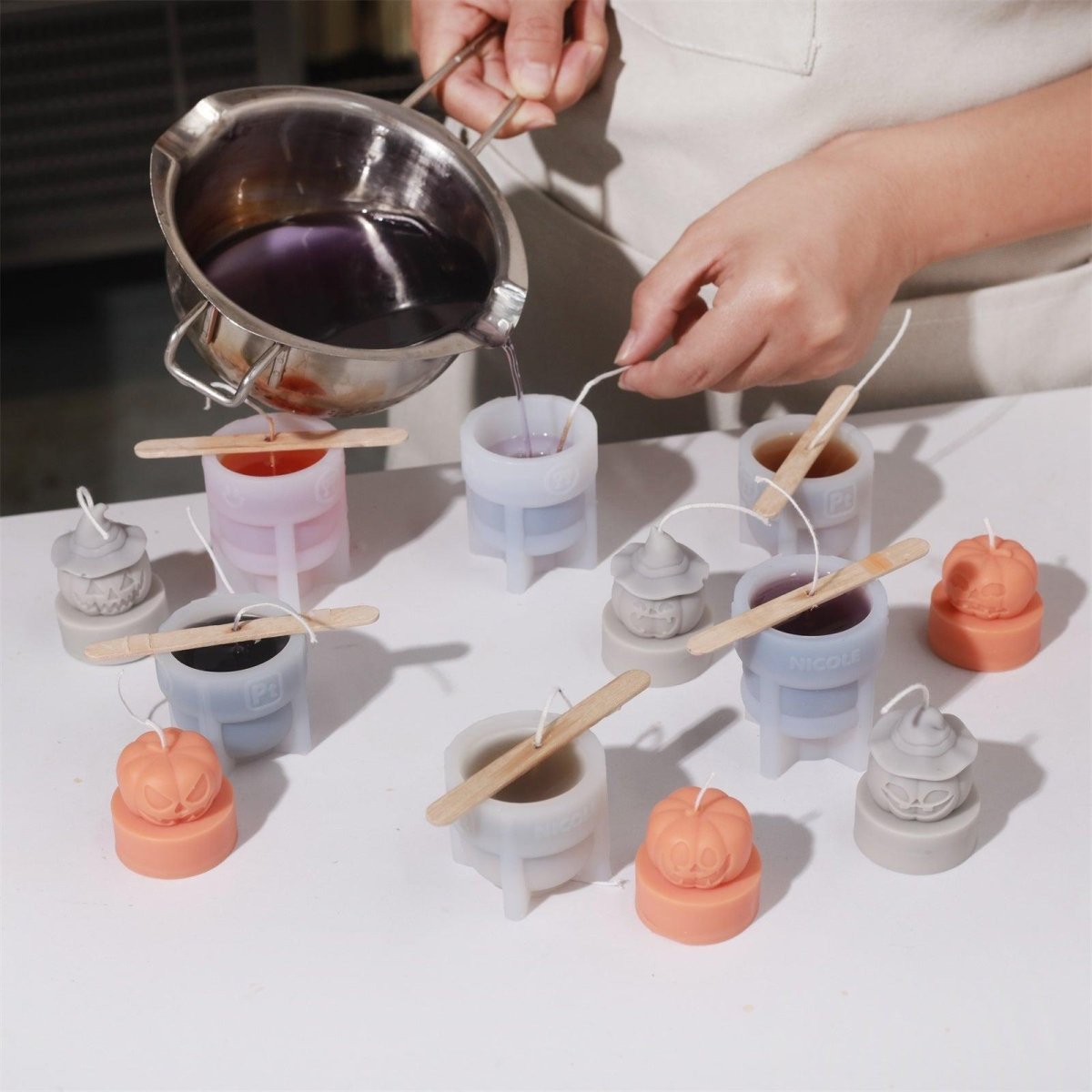 Witch's Hat - Spooky Smile Pumpkin Tealight Candle Silicone Mold Collection for Halloween3D Candle MoldLZ0729+(A0305*5)