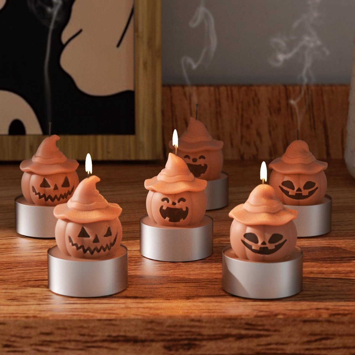 Witch's Hat - Spooky Smile Pumpkin Tealight Candle Silicone Mold Collection for Halloween3D Candle MoldLZ0729+(A0305*5)