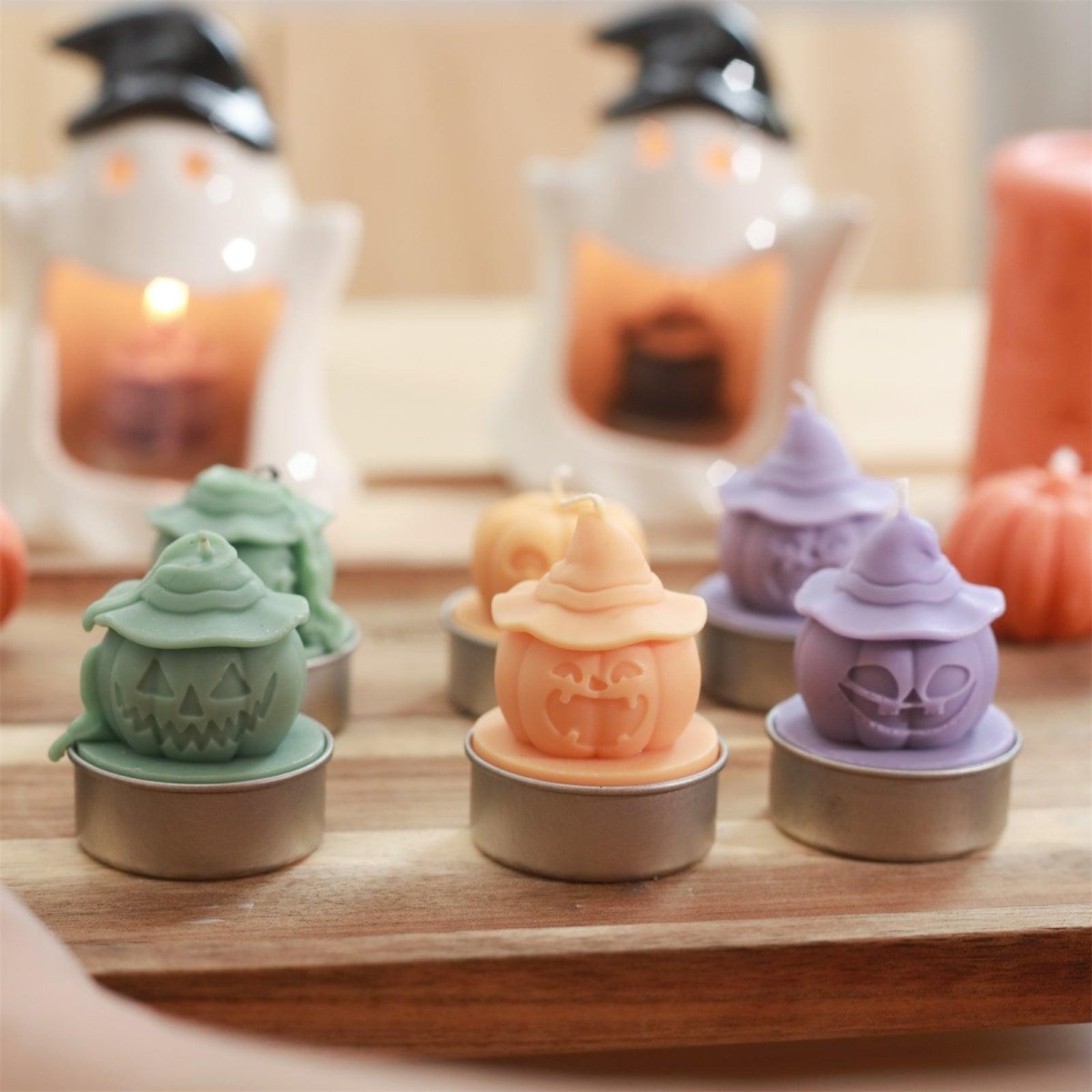 Witch's Hat - Spooky Smile Pumpkin Tealight Candle Silicone Mold Collection for Halloween3D Candle MoldLZ0729+(A0305*5)