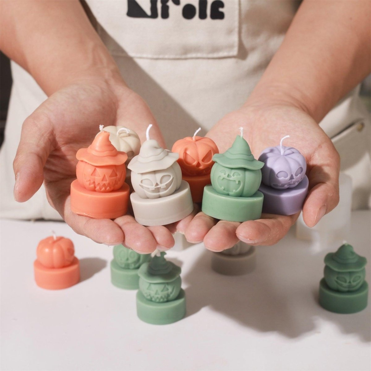 Witch's Hat - Spooky Smile Pumpkin Tealight Candle Silicone Mold Collection for Halloween3D Candle MoldLZ0729+(A0305*5)