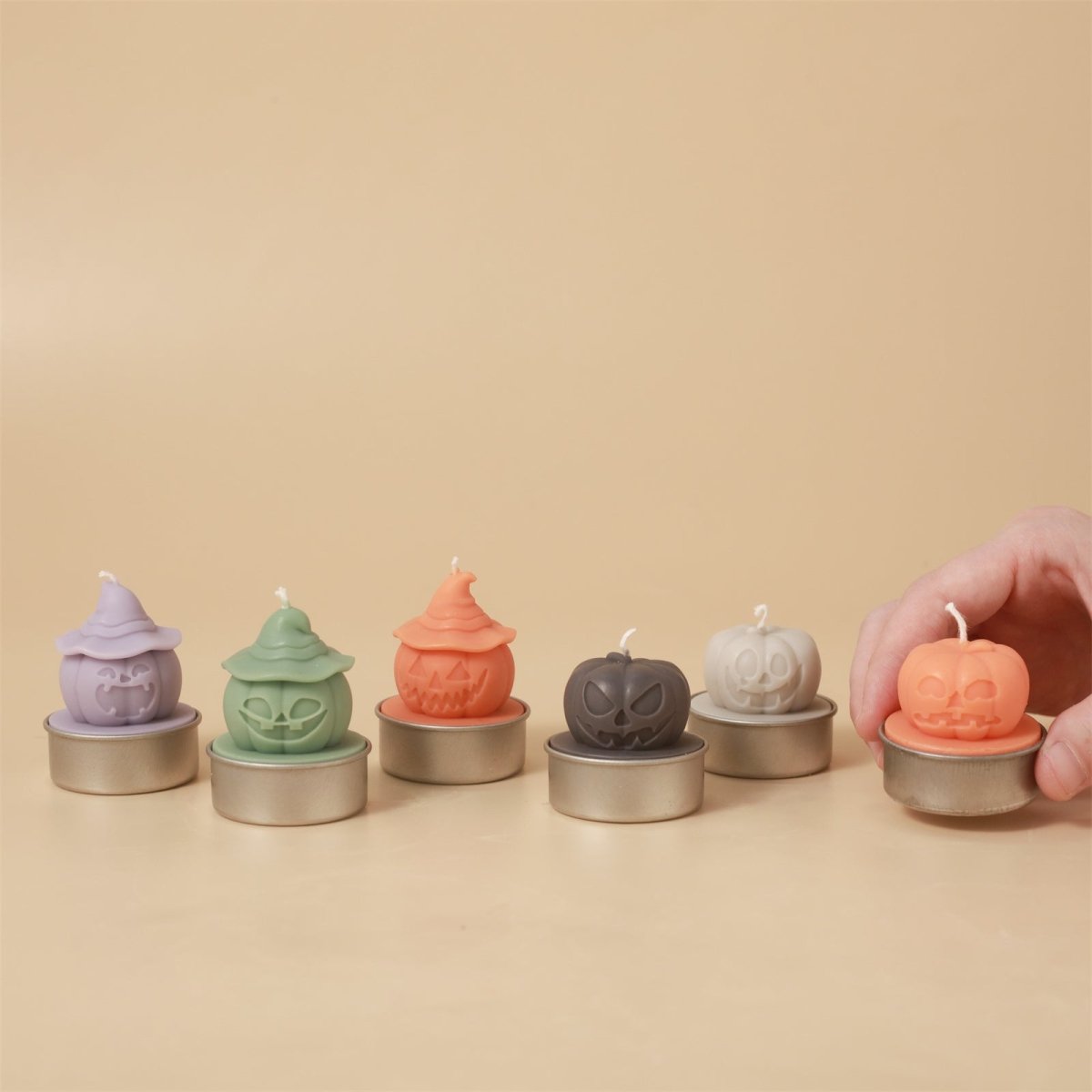 Witch's Hat - Spooky Smile Pumpkin Tealight Candle Silicone Mold Collection for Halloween3D Candle MoldLZ0729+(A0305*5)