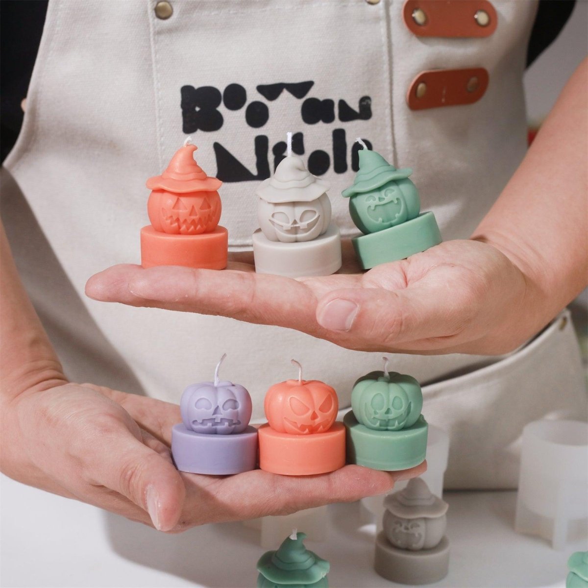 Ghostly Grin - Spooky Smile Pumpkin Tealight Candle Silicone Mold Collection for Halloween3D Candle MoldLZ0727+(A0305*5)