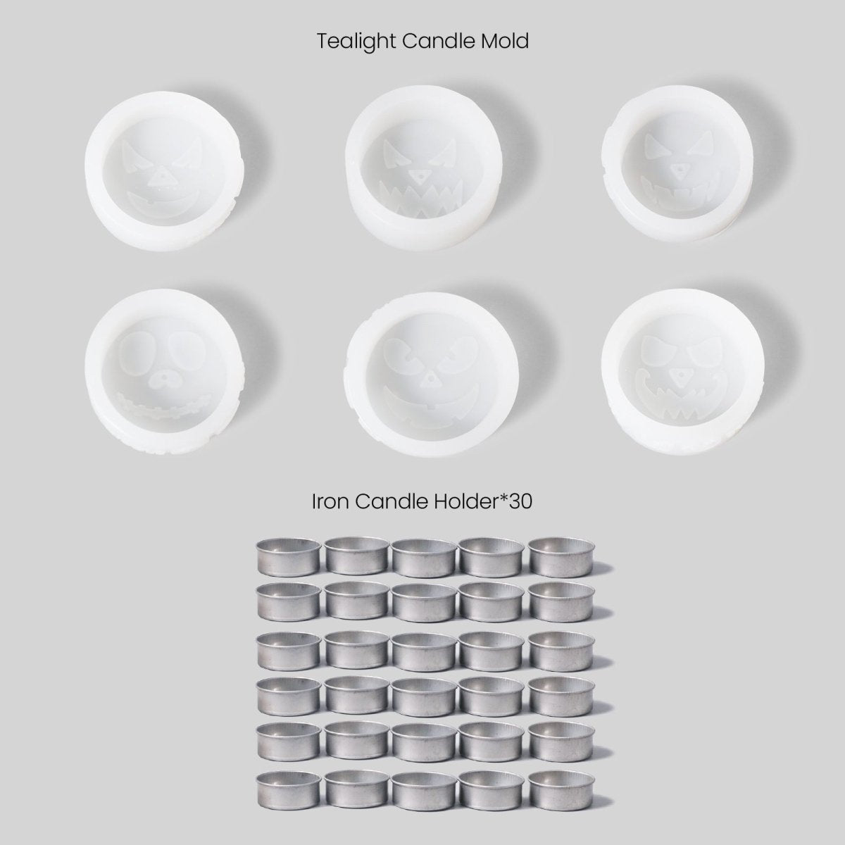 6 Pumpkin Tealight Candle Silicone Mold & 30 Iron Tealight Holders-Boowan Nicole