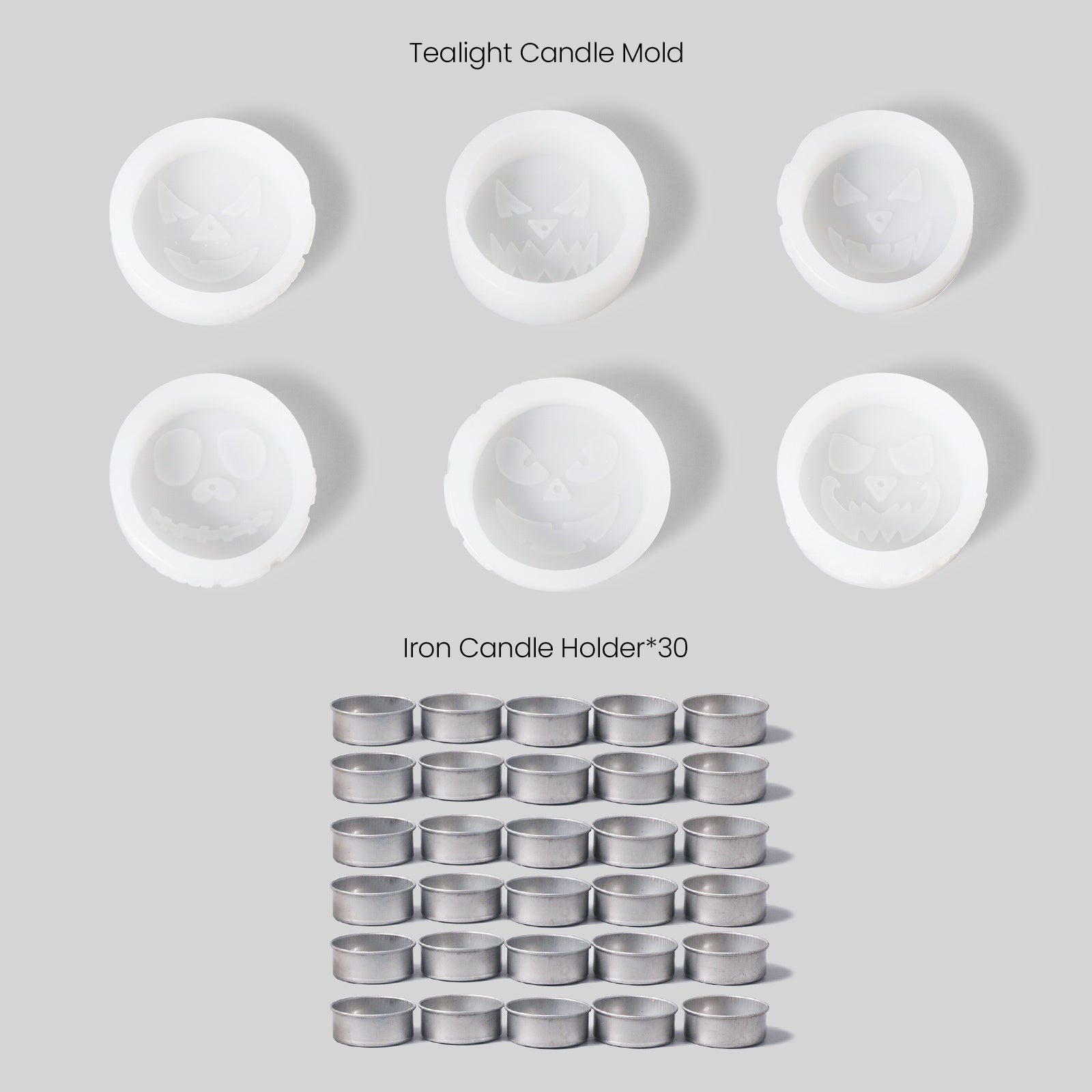 6 Pumpkin Tealight Candle Silicone Mold & 30 Iron Tealight Holders-Boowan Nicole