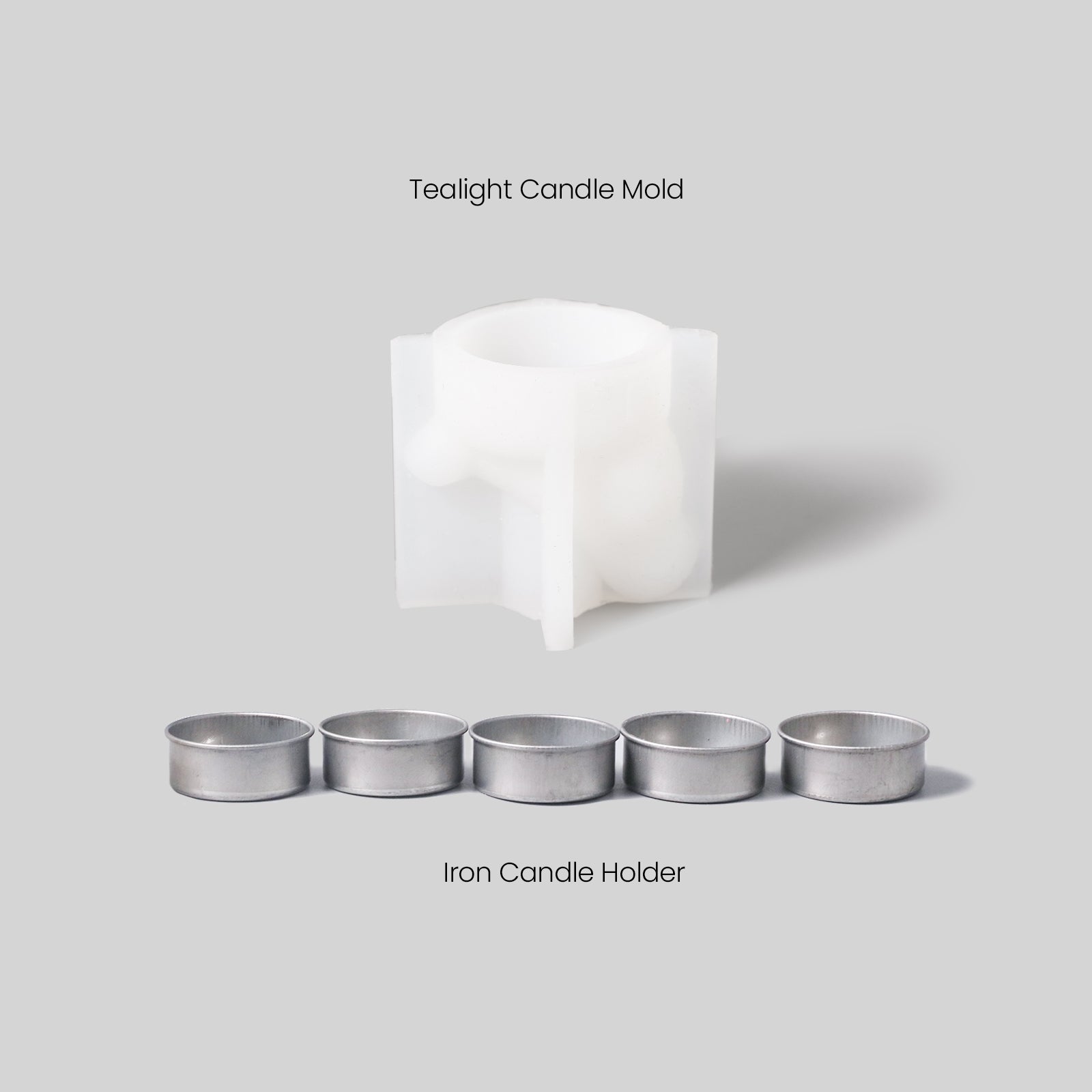 Silicone molds and five aluminum candle holders, designed by Boowan Nicole.