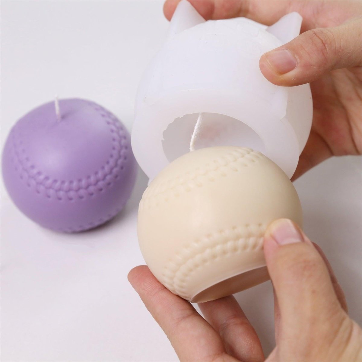 demolding from the baseball candle mold