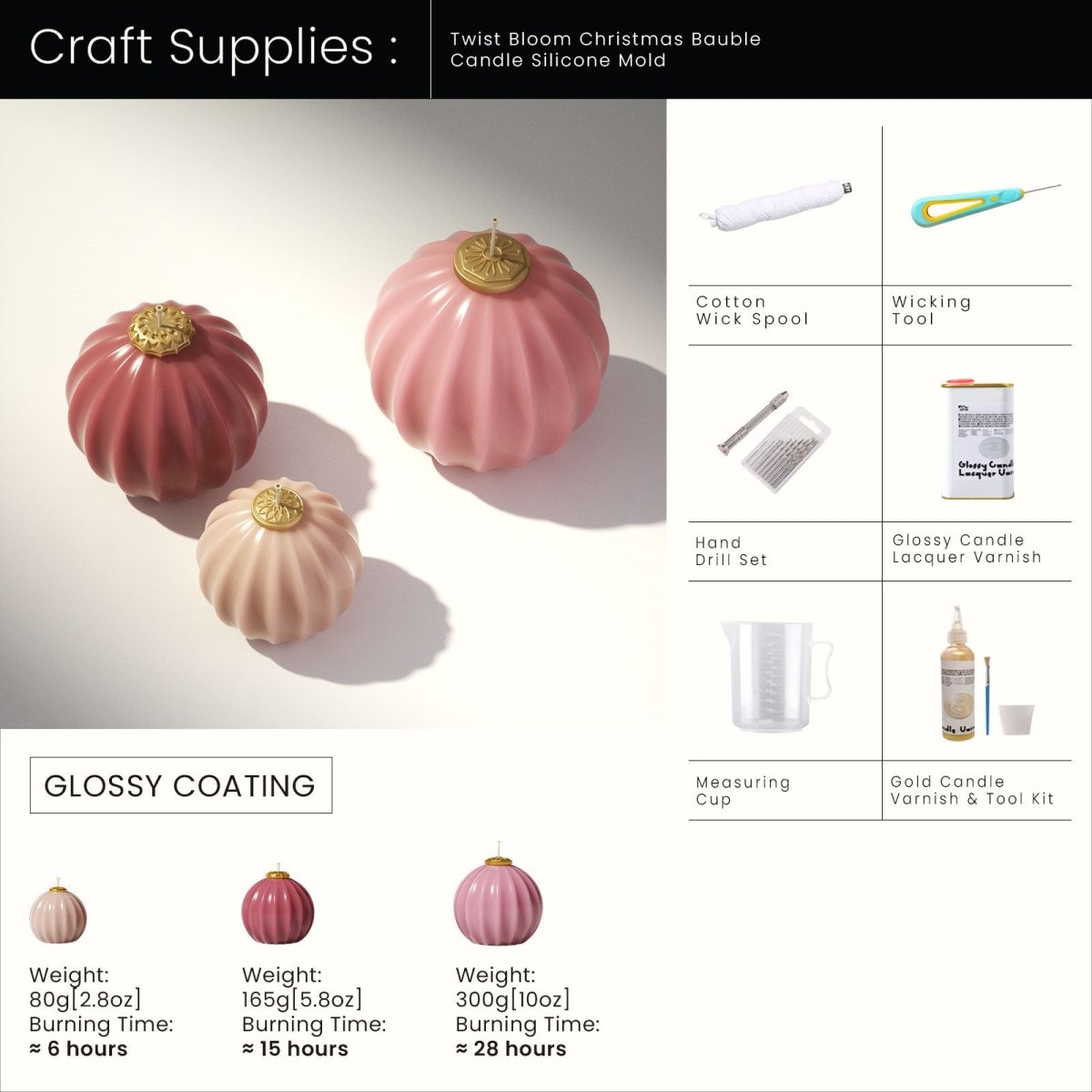 Twist Bloom Christmas Bauble Candle Silicone Mold3D Candle MoldLZ0947